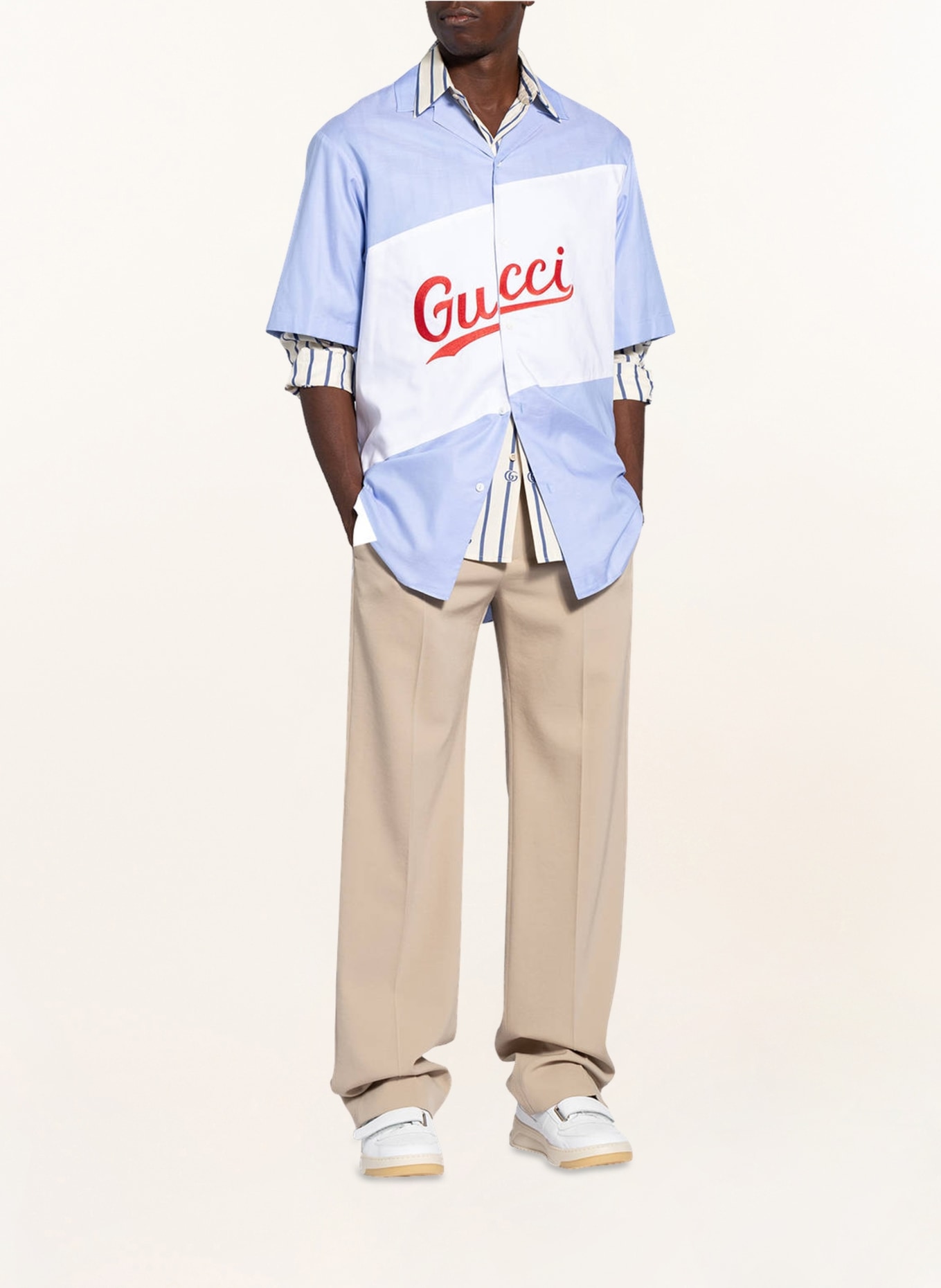 GUCCI Resort shirt BOWLING LOOSE comfort fit, Color: LIGHT BLUE/ WHITE (Image 2)