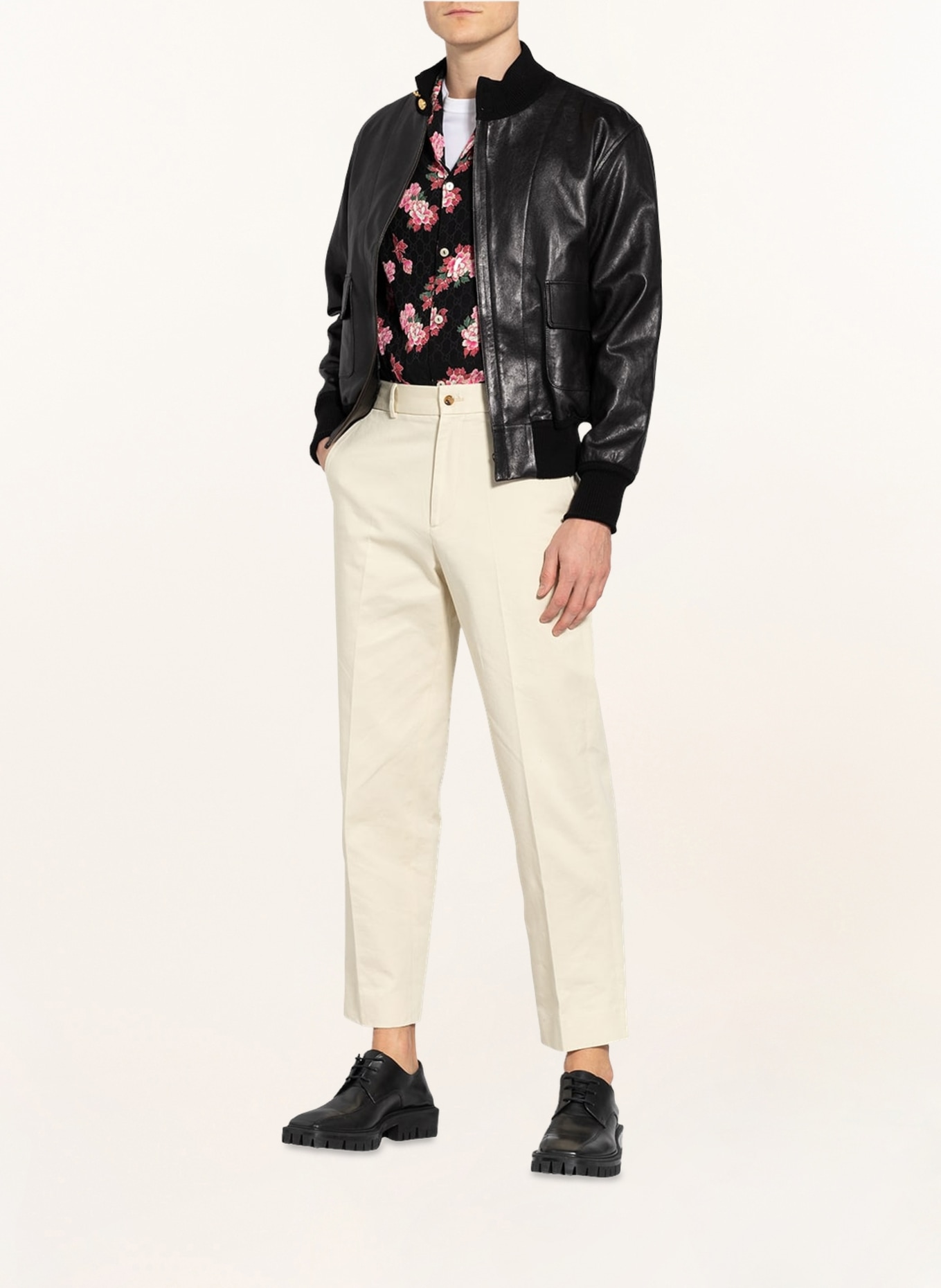 GUCCI Leather bomber jacket in black