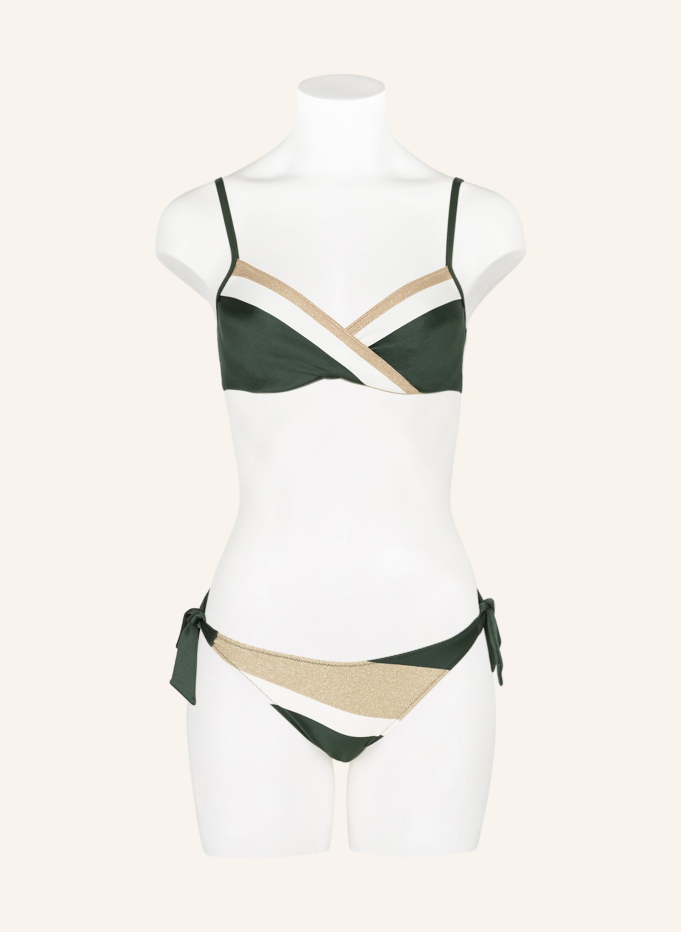 MARIE JO Bügel-Bikini-Top SITGES mit Glitzergarn, Farbe: DUNKELGRÜN/ ECRU (Bild 2)