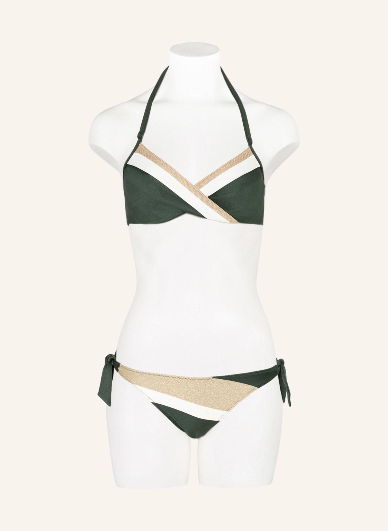 MARIE JO Bügel-Bikini-Top SITGES mit Glitzergarn, Farbe: DUNKELGRÜN/ ECRU (Bild 4)