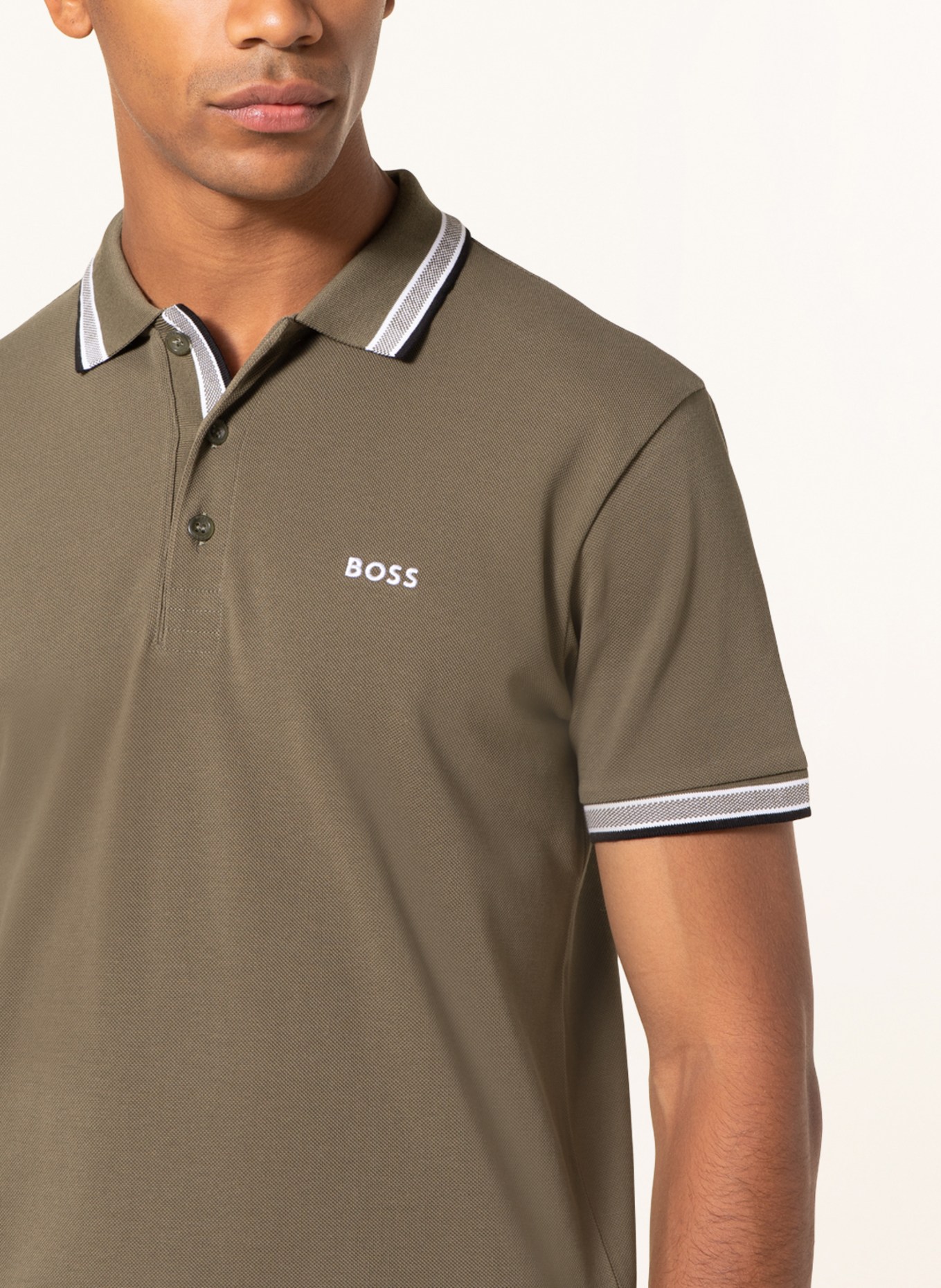 BOSS Piqué-Poloshirt PADDY CURVED Regular Fit, Farbe: OLIV (Bild 4)