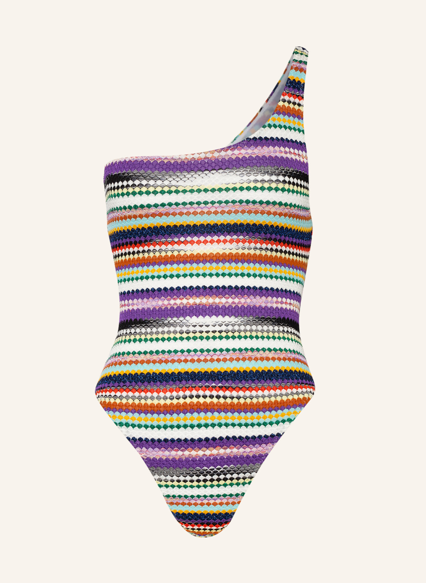 MISSONI One-shoulder swimsuit, Color: WHITE/ PURPLE/ RED (Image 1)