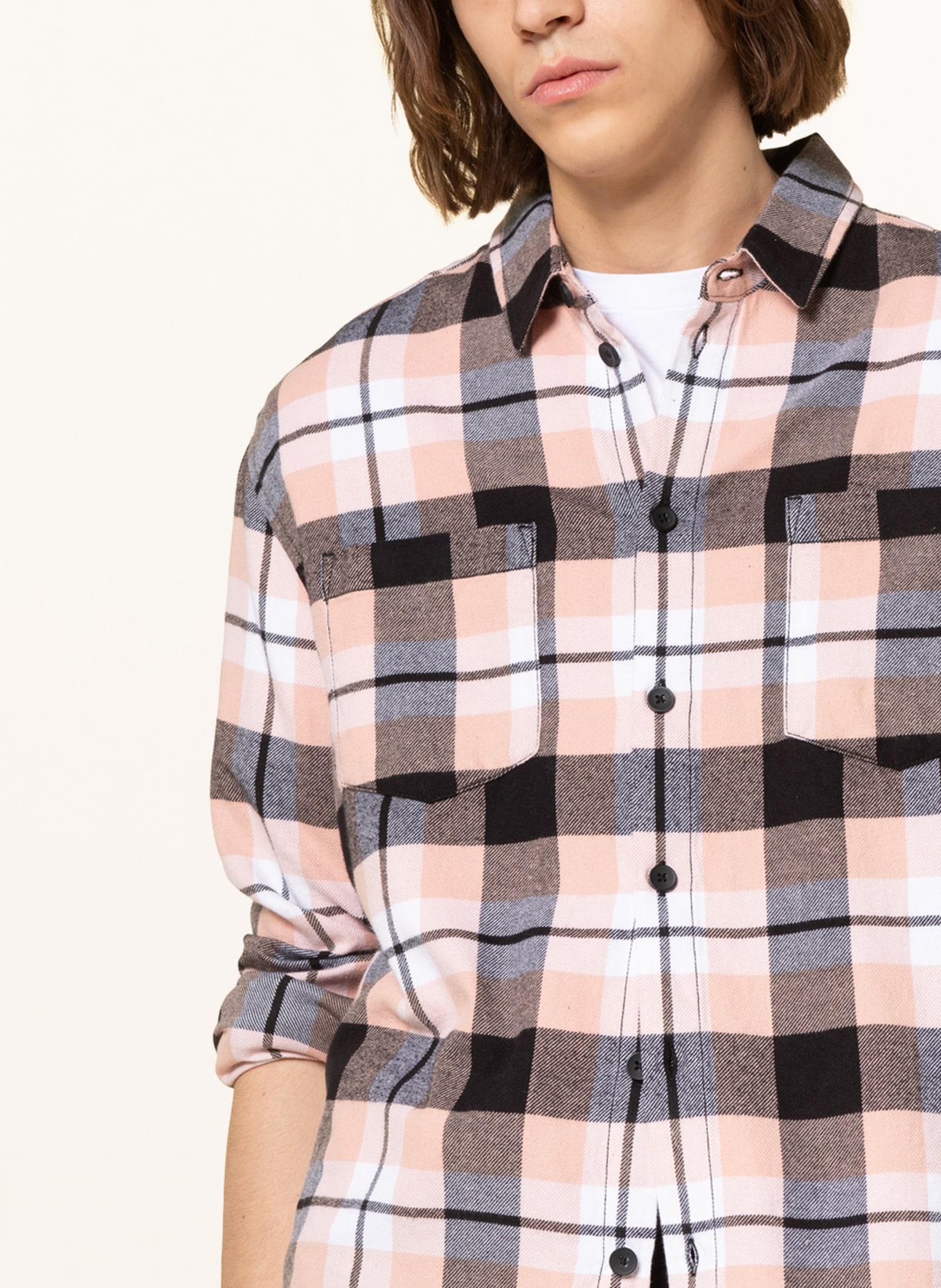 YOUNG POETS Flannel overshirt JEREMIAH , Color: LIGHT PINK/ WHITE/ BLACK (Image 4)