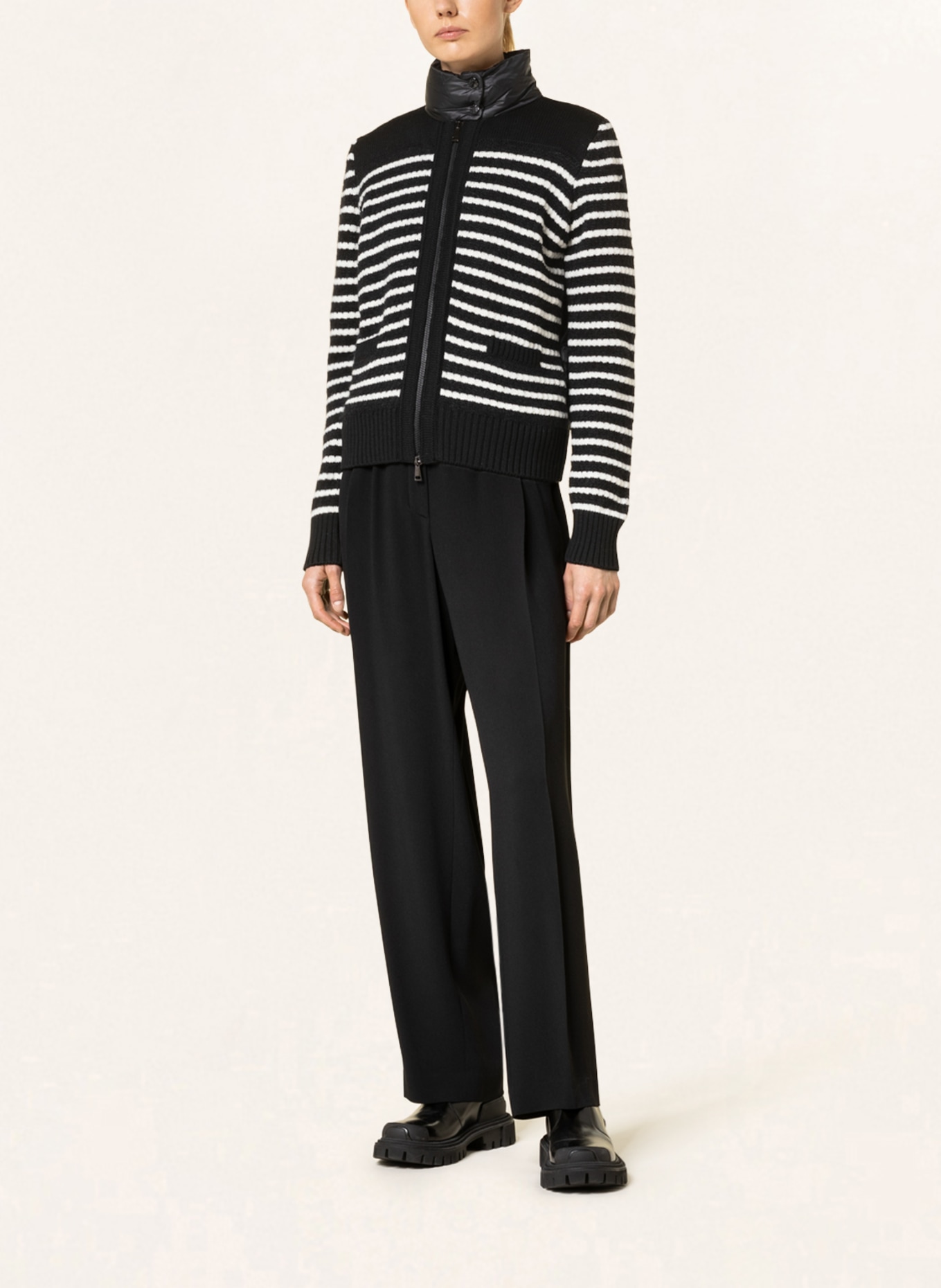 MONCLER Cardigan TRICOT in mixed materials, Color: WHITE/ BLACK (Image 2)