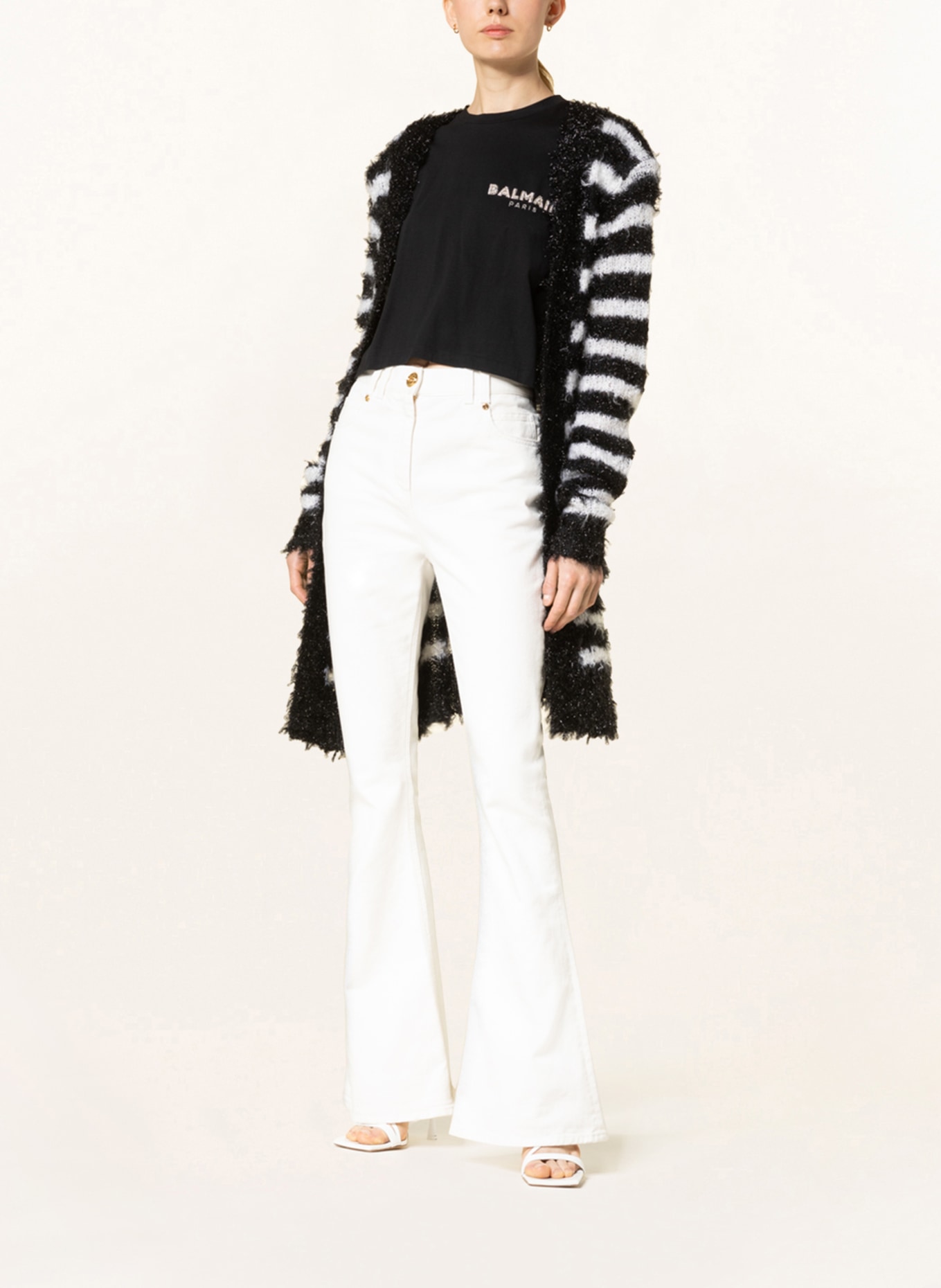 BALMAIN Knit cardigan with glitter thread, Color: BLACK/ WHITE (Image 2)