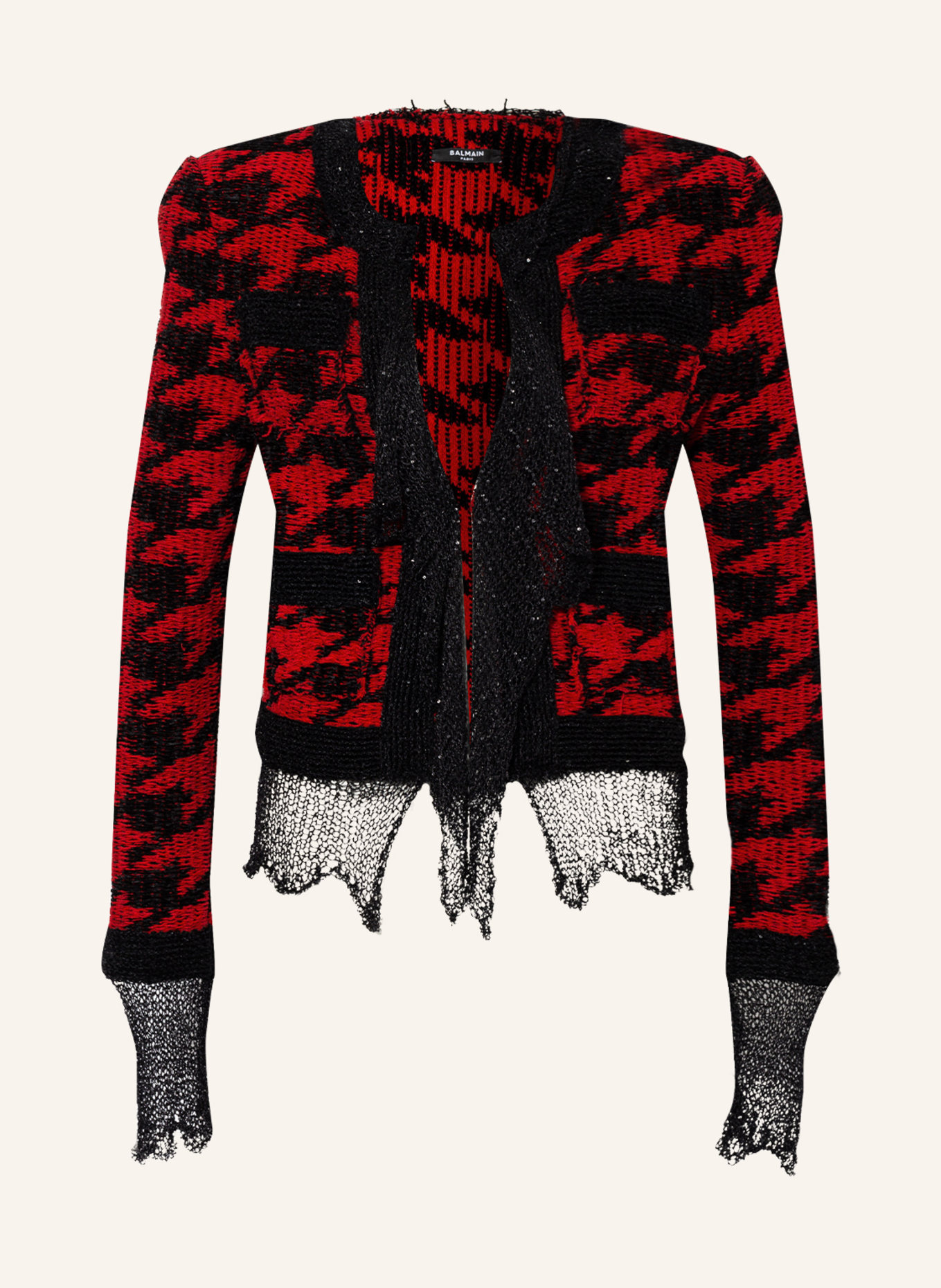 BALMAIN Boxy jacket with sequins, Color: BLACK/ RED (Image 1)