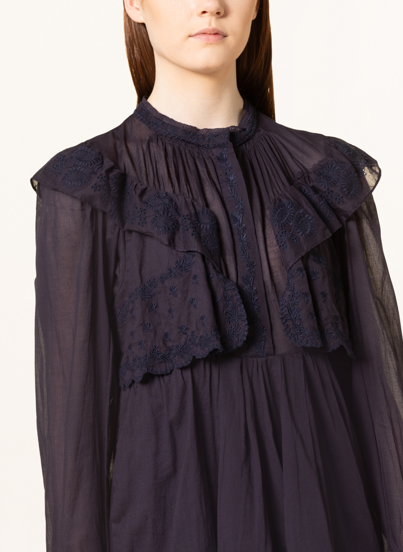 MARANT ÉTOILE Sukienka LIMPEZA z dziurkowaną koronką i wolantami, Kolor: GRANATOWY (Obrazek 4)