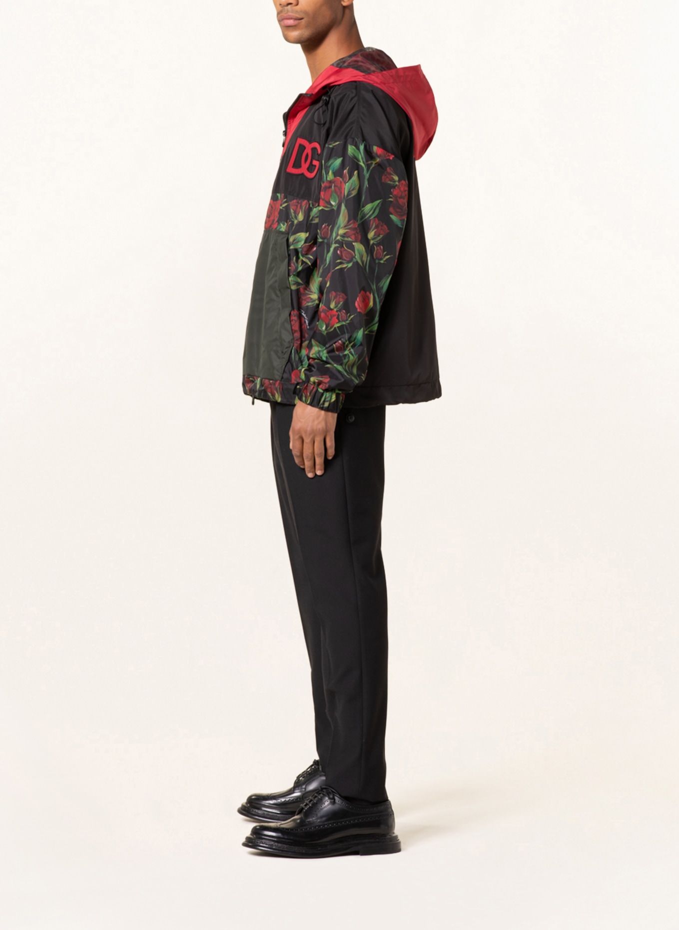 DOLCE & GABBANA Jacket KWAY FLOWER, Color: BLACK/ KHAKI/ DARK RED (Image 4)