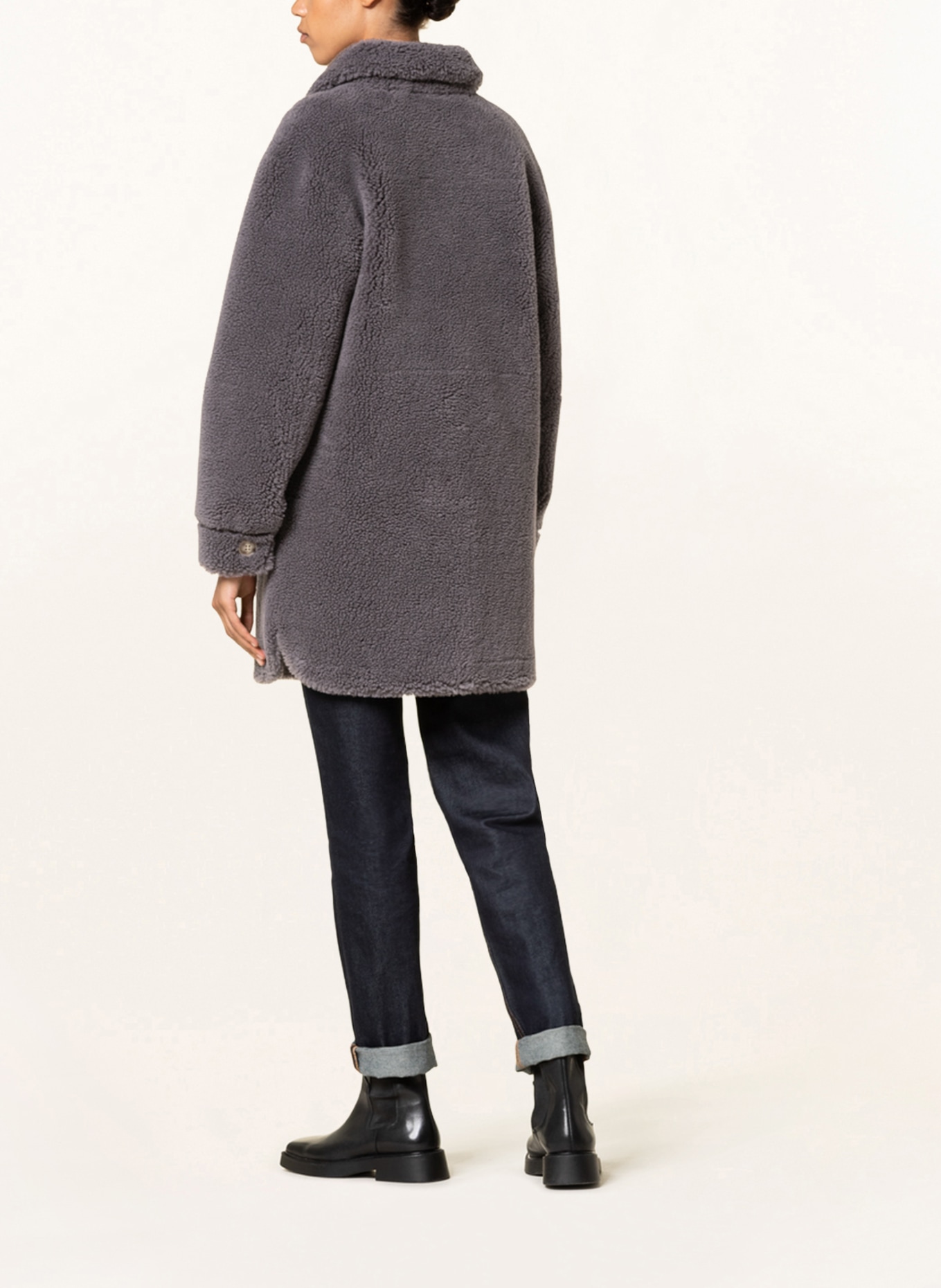 REPEAT Teddy coat in dark gray