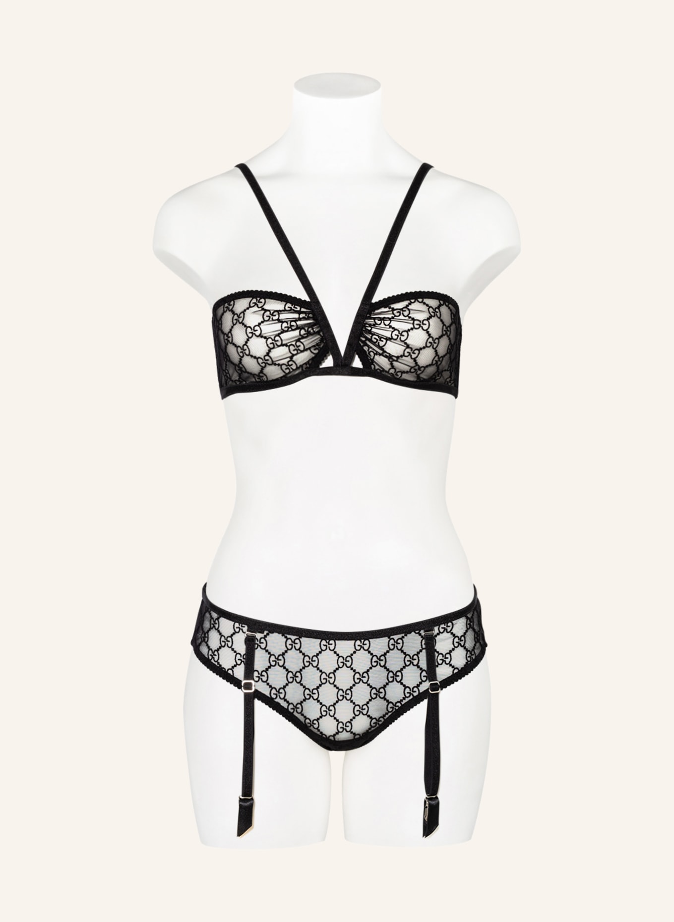 Women's Black Lace And Tulle Lingerie Set by Fendi