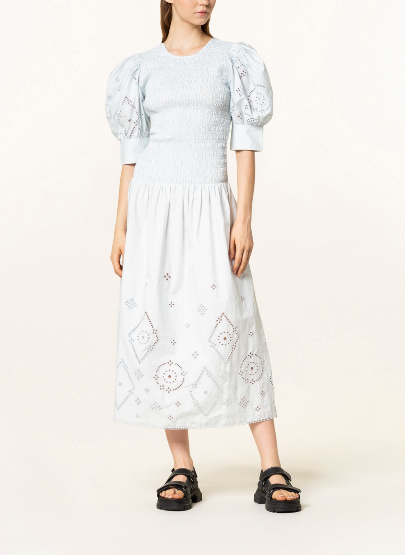 GANNI Dress with lace in light blue