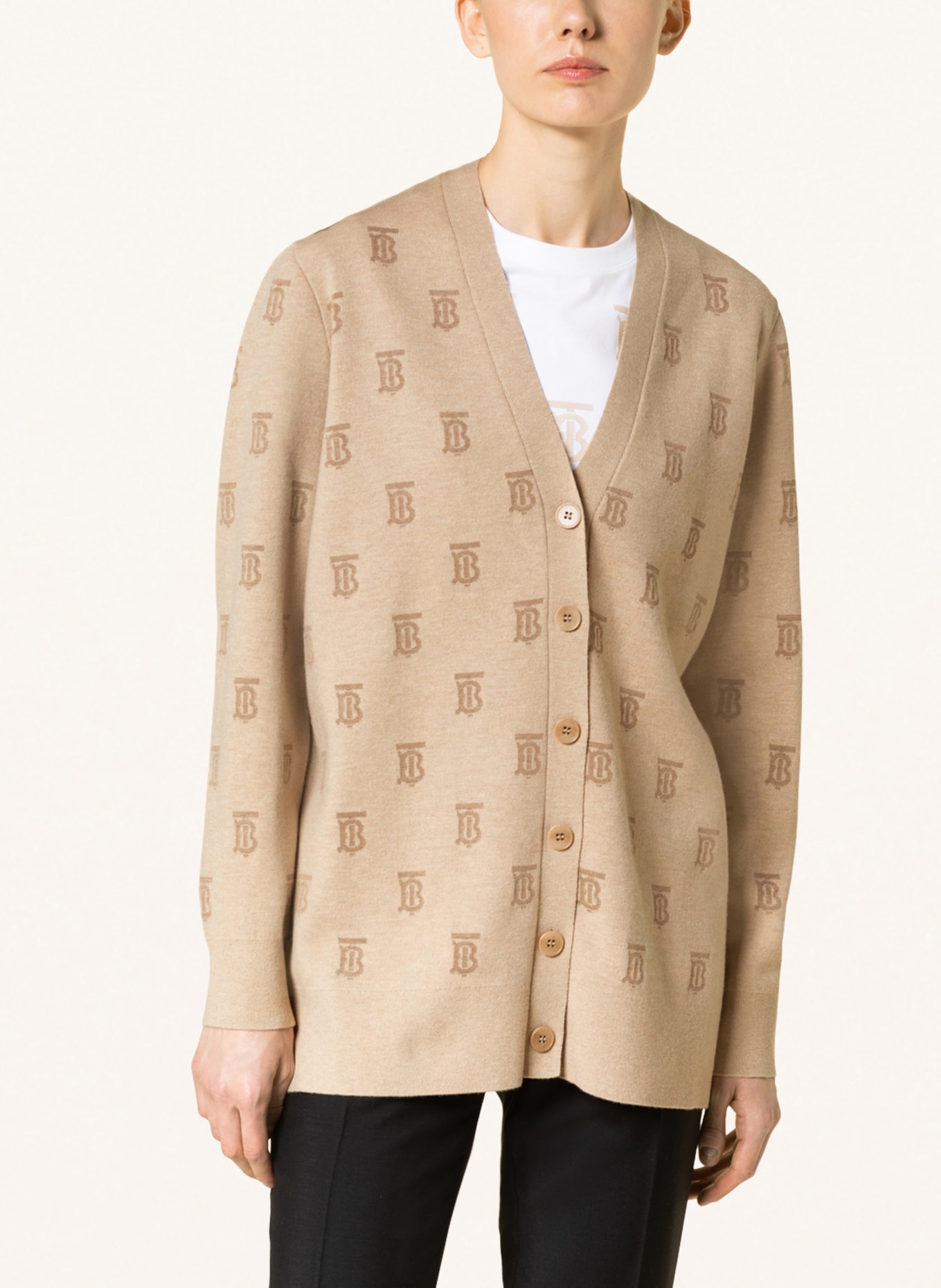 BURBERRY Oversized cardigan SALENA with silk , Color: BEIGE/ LIGHT BROWN (Image 4)