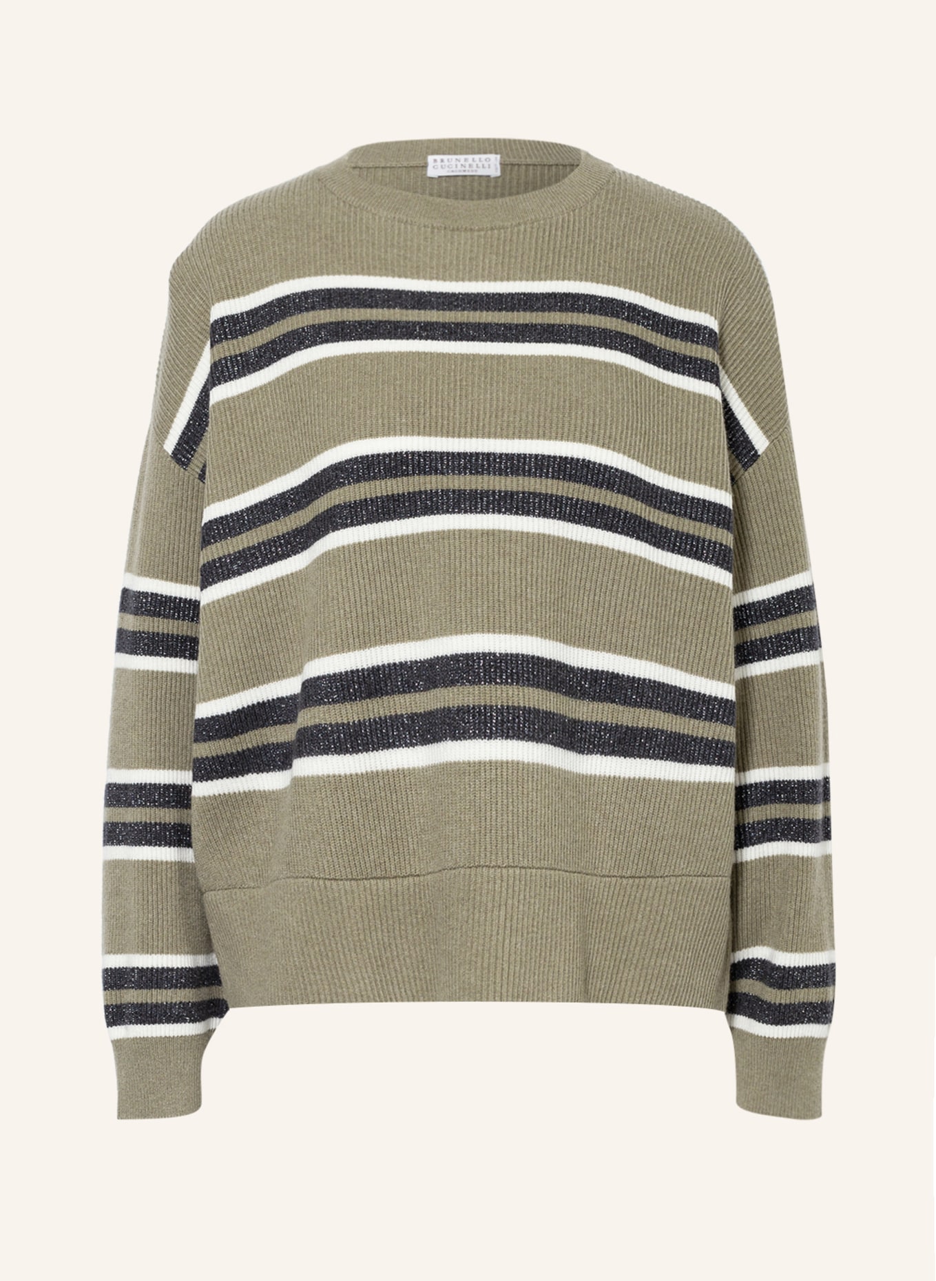 BRUNELLO CUCINELLI Sweater with cashmere and glitter thread, Color: OLIVE/ ECRU/ BLACK (Image 1)