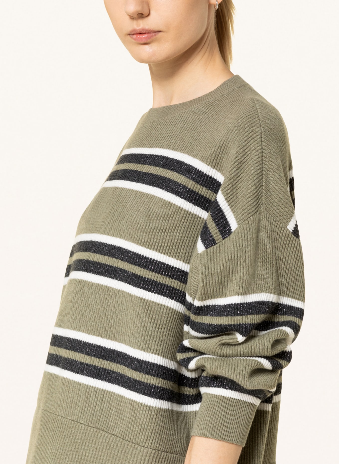 BRUNELLO CUCINELLI Sweter z dodatkiem kaszmiru i błyszczącą przędzą, Kolor: OLIWKOWY/ ECRU/ CZARNY (Obrazek 4)