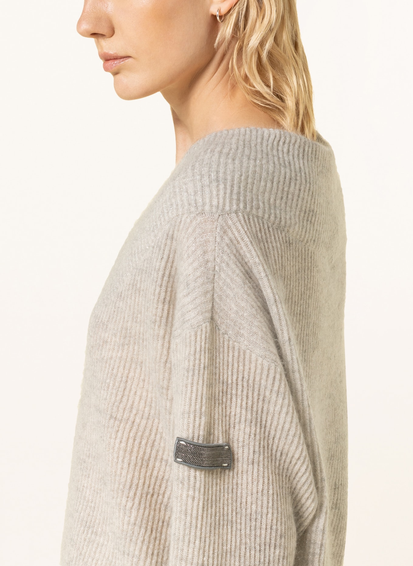 BRUNELLO CUCINELLI Oversized svetr s mohérem a třpytivou přízí , Barva: SVĚTLE ŠEDÁ (Obrázek 4)