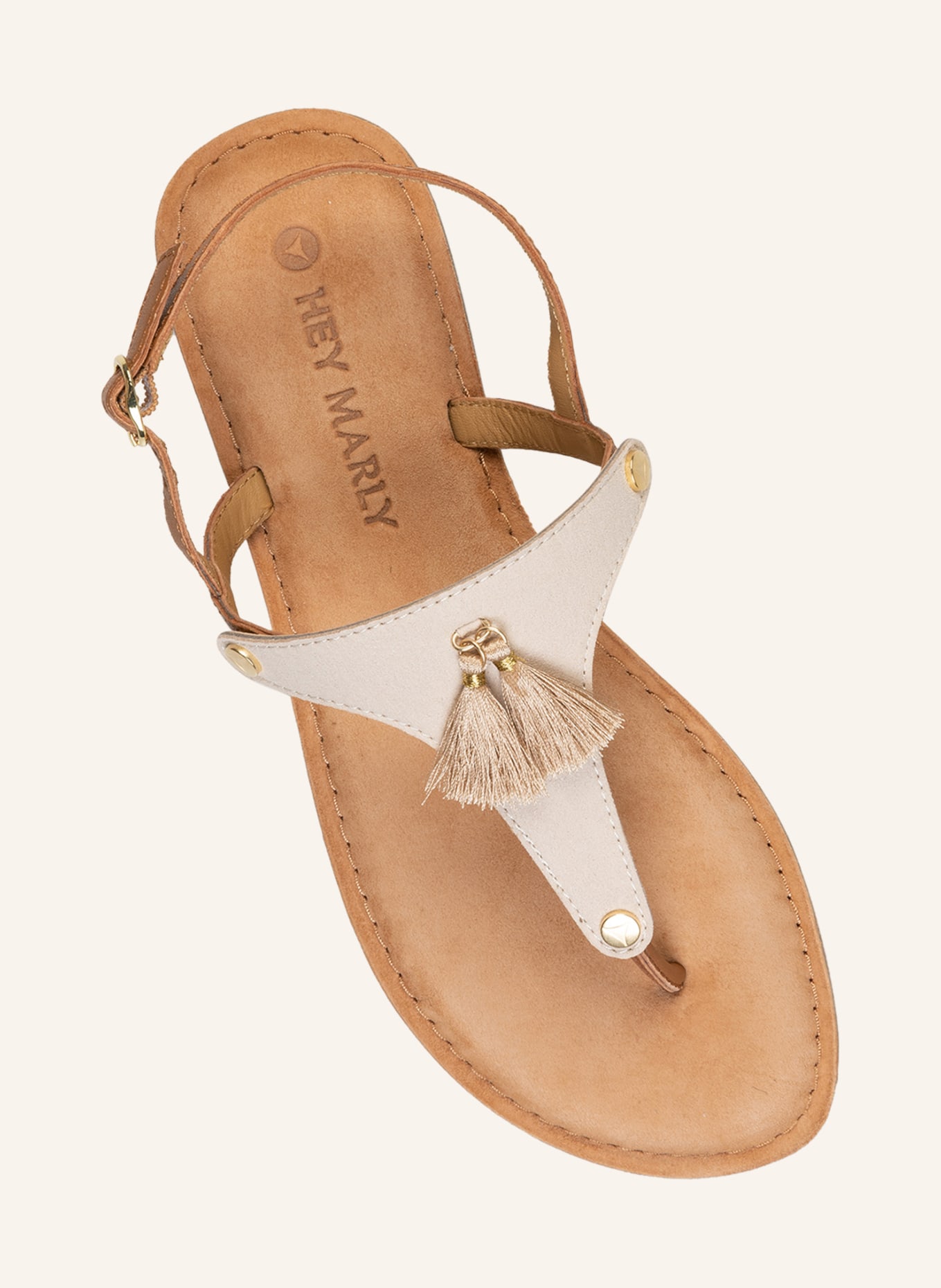 HEY MARLY Sandals topping POM DE PARIS with tassels, Color: LIGHT BROWN (Image 2)