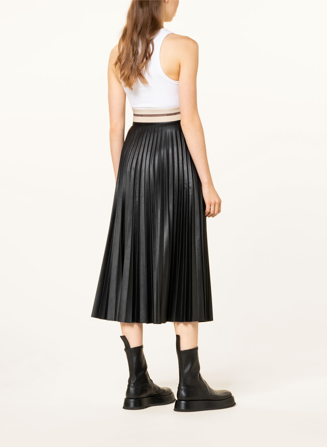 MM6 Maison Margiela Pleated skirt in leather look, Color: BLACK (Image 3)