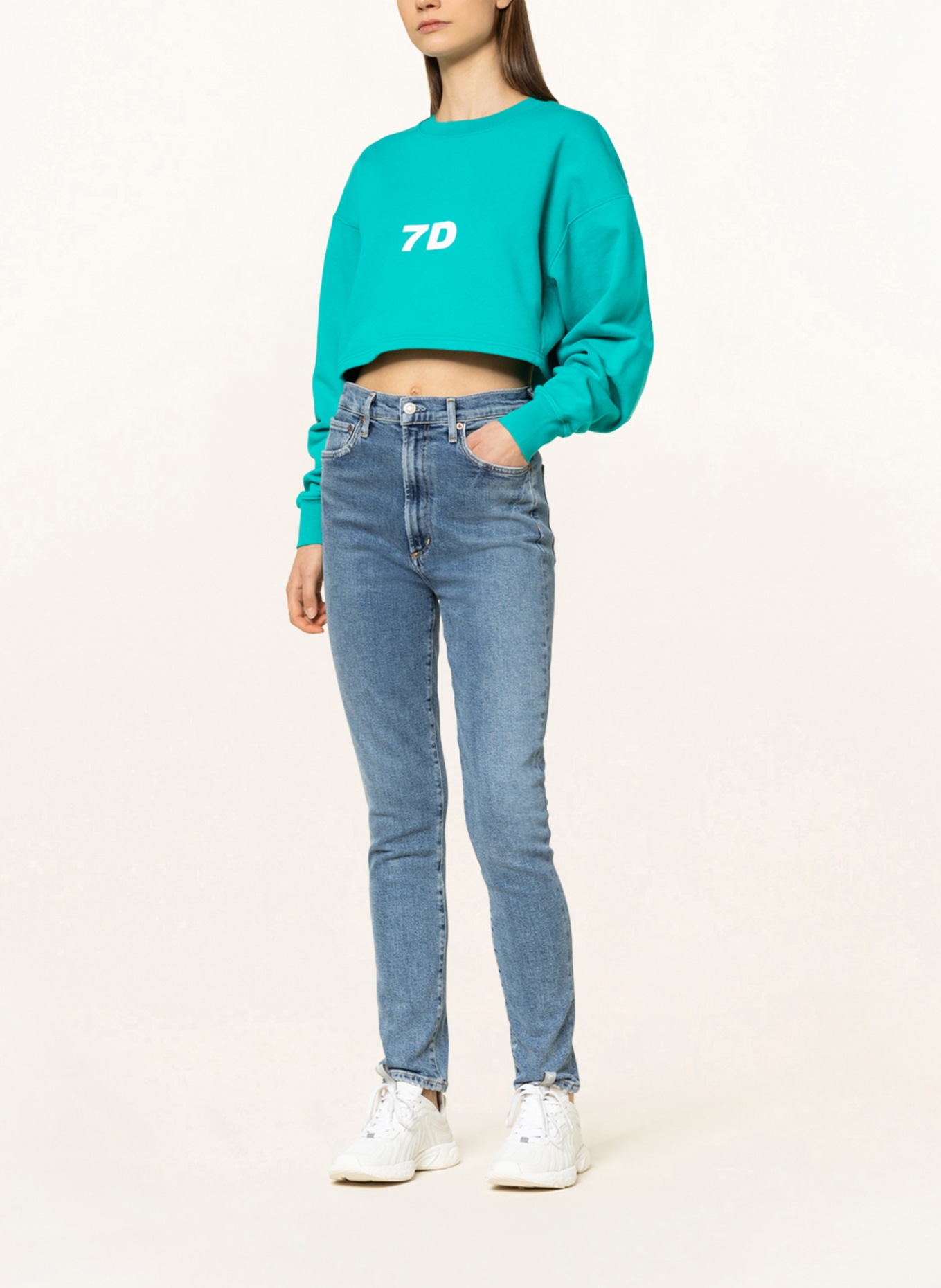 7 DAYS ACTIVE Cropped sweatshirt MONDAY, Color: NEON TURQUOISE (Image 2)