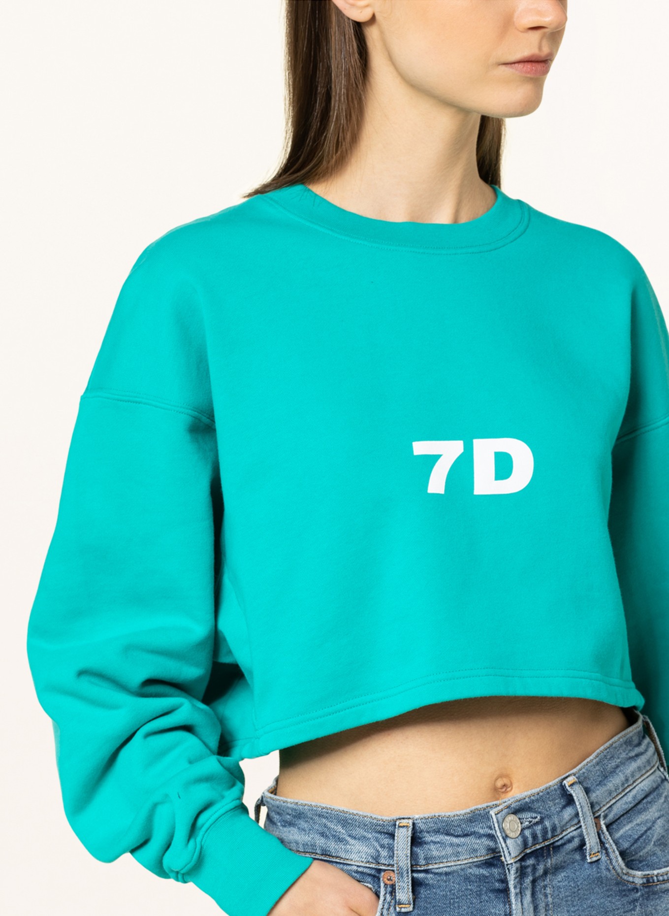 7 DAYS ACTIVE Cropped sweatshirt MONDAY, Color: NEON TURQUOISE (Image 4)