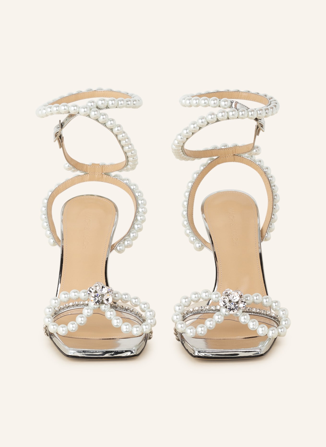 MACH & MACH Sandaletten mit Perlen und Schmucksteinen, Farbe: SILBER (Bild 3)