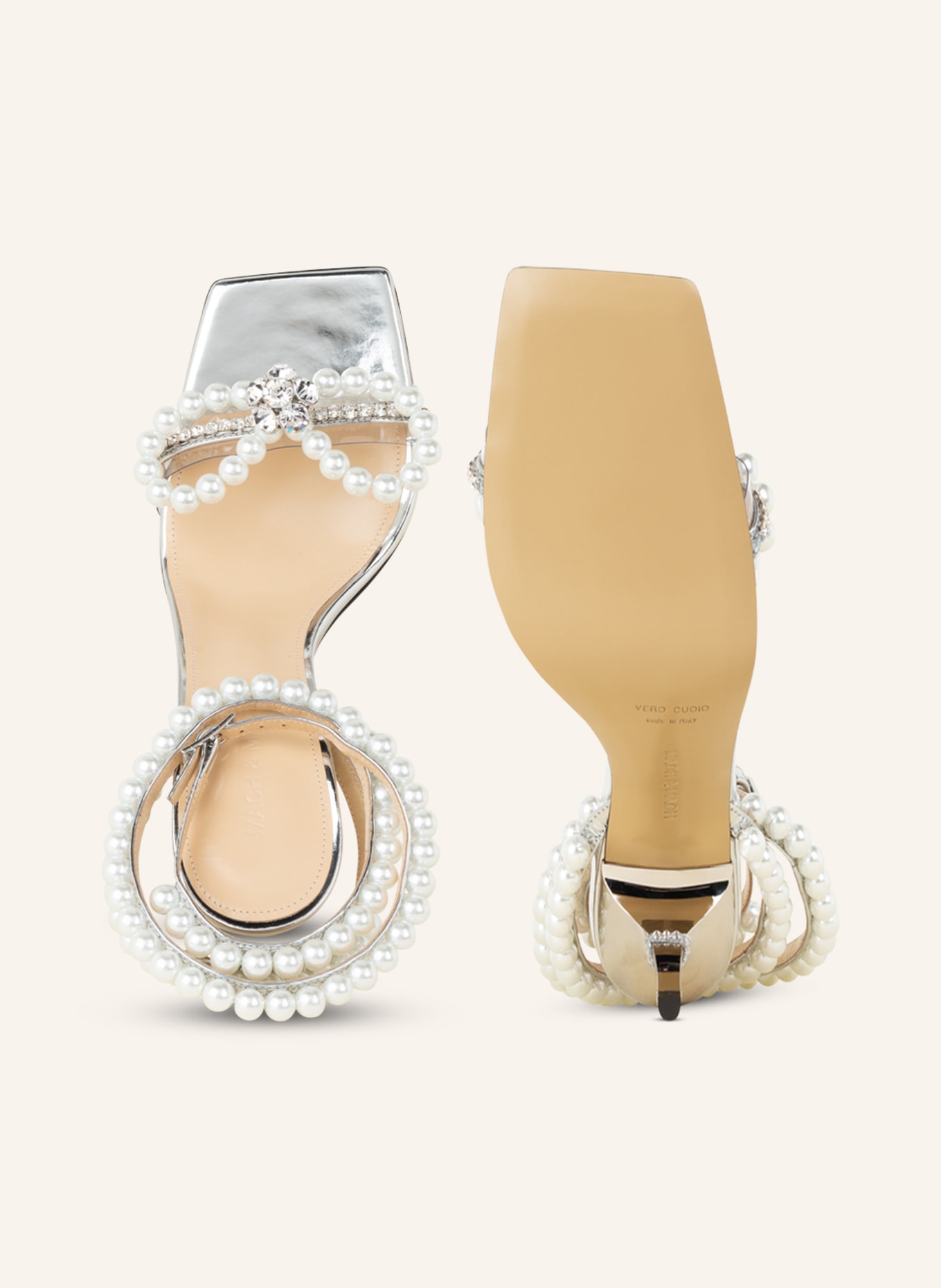 MACH & MACH Sandály s perlami a ozdobnými kamínky, Barva: STŘÍBRNÁ (Obrázek 5)
