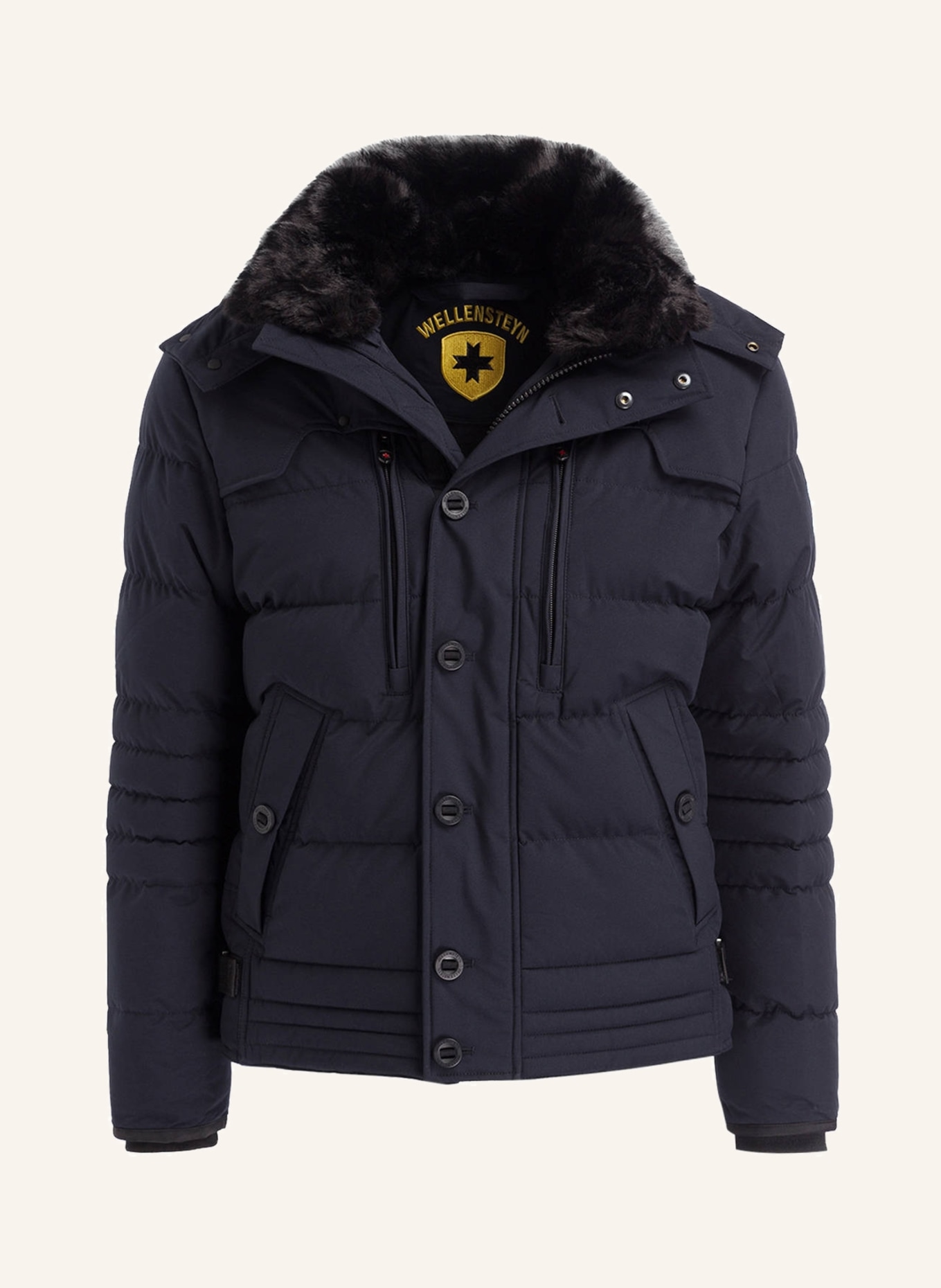 WELLENSTEYN Steppjacke STARSTREAM mit abnehmbarer Kapuze und Kunstfellbesatz: BLAU