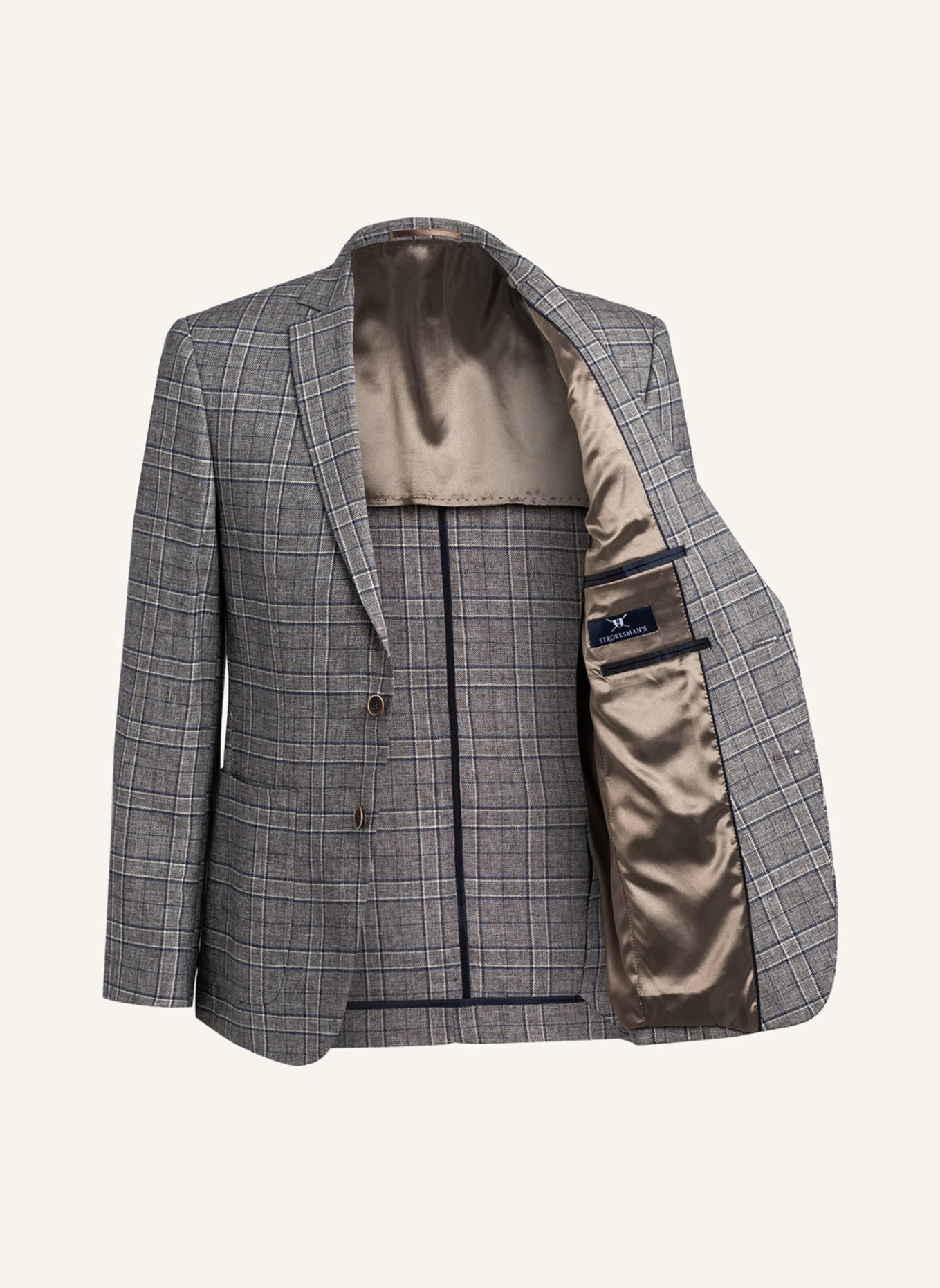STROKESMAN'S Tailored jacket regular fit with linen, Color: BEIGE/ BLUE/ WHITE (Image 3)