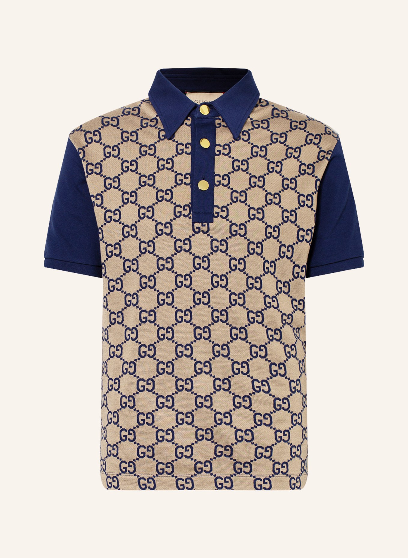 GUCCI Piqué-Poloshirt mit Seide, Farbe: BRAUN/ DUNKELBLAU (Bild 1)