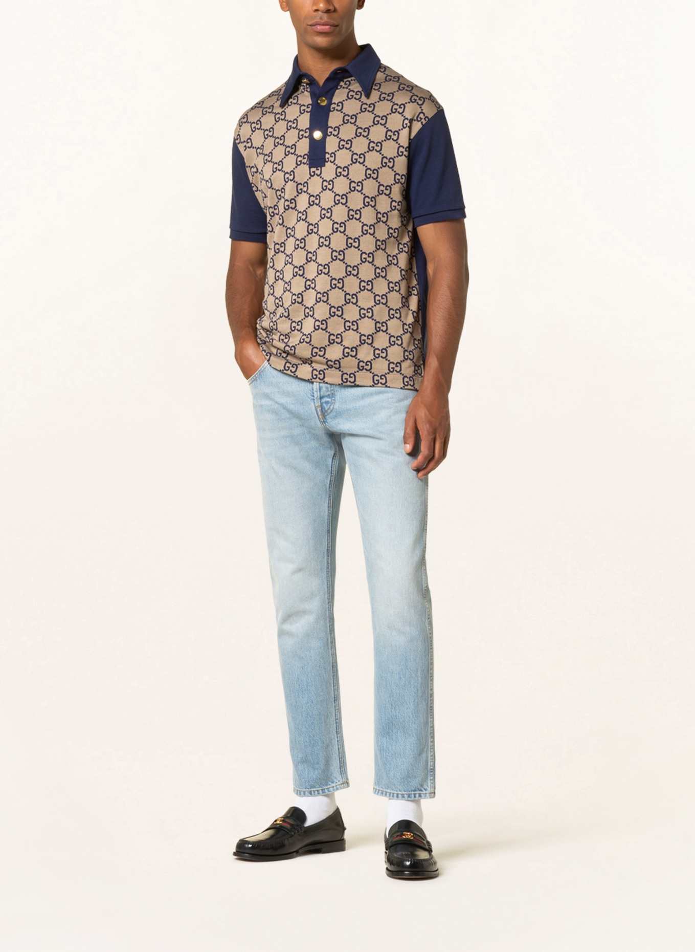 GUCCI Piqué-Poloshirt mit Seide, Farbe: BRAUN/ DUNKELBLAU (Bild 2)