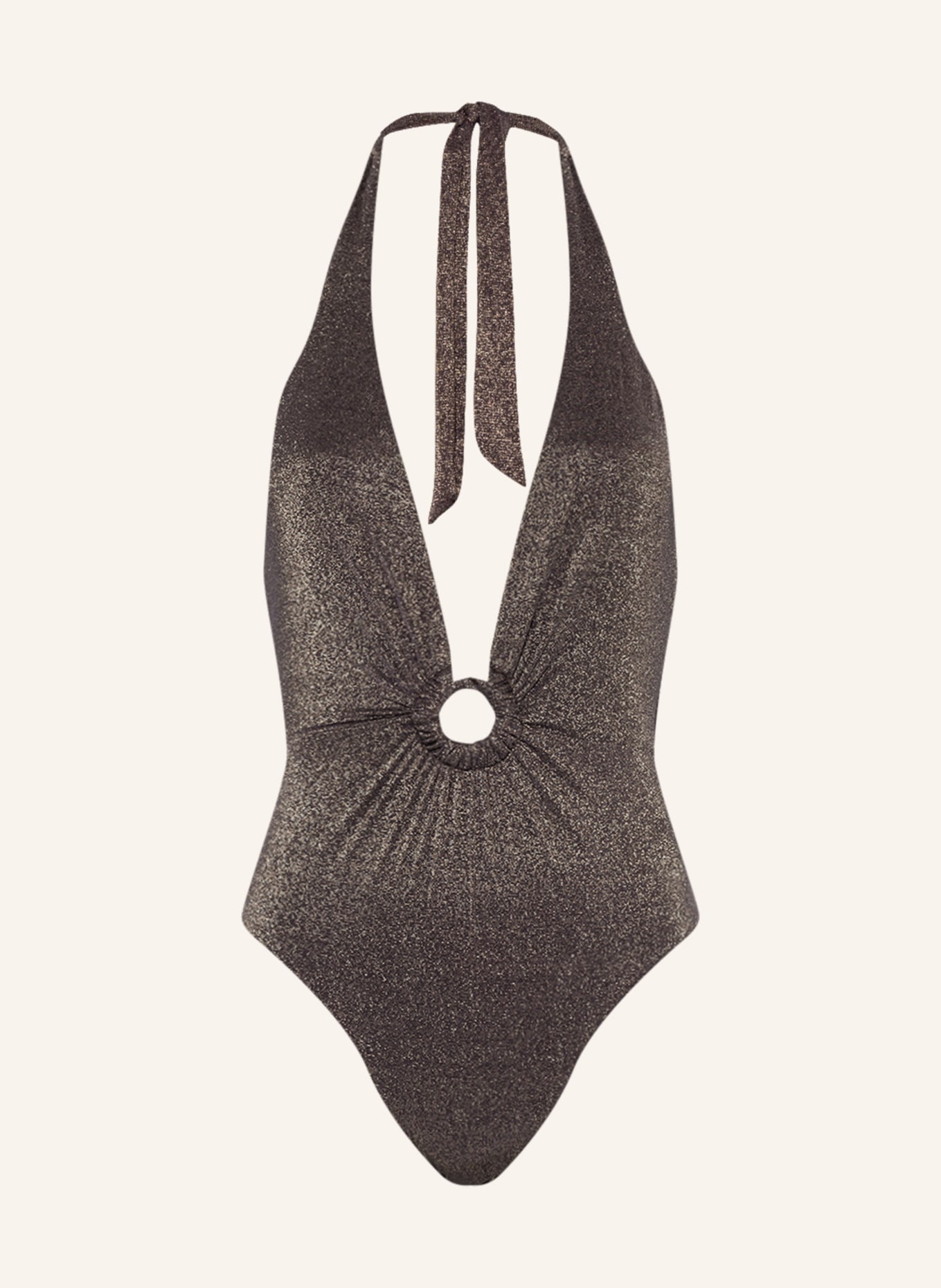 SEAFOLLY Halter neck-swimsuit SEPIA PLUNGE with glitter thread, Color: DARK BROWN/ GOLD (Image 1)