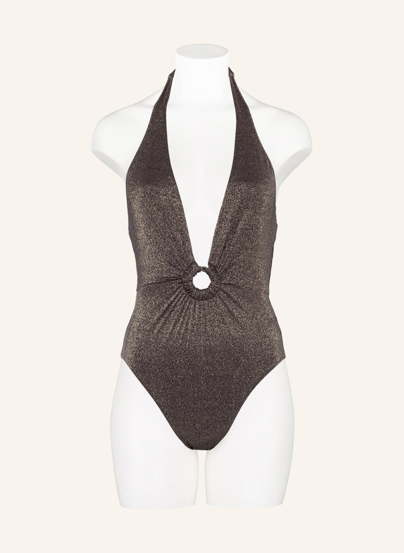 SEAFOLLY Halter neck-swimsuit SEPIA PLUNGE with glitter thread, Color: DARK BROWN/ GOLD (Image 2)