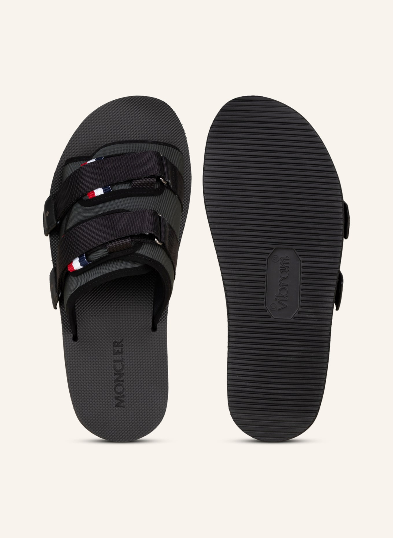 MONCLER Klapki SLIDEWORK: KHAKI / CZARNY