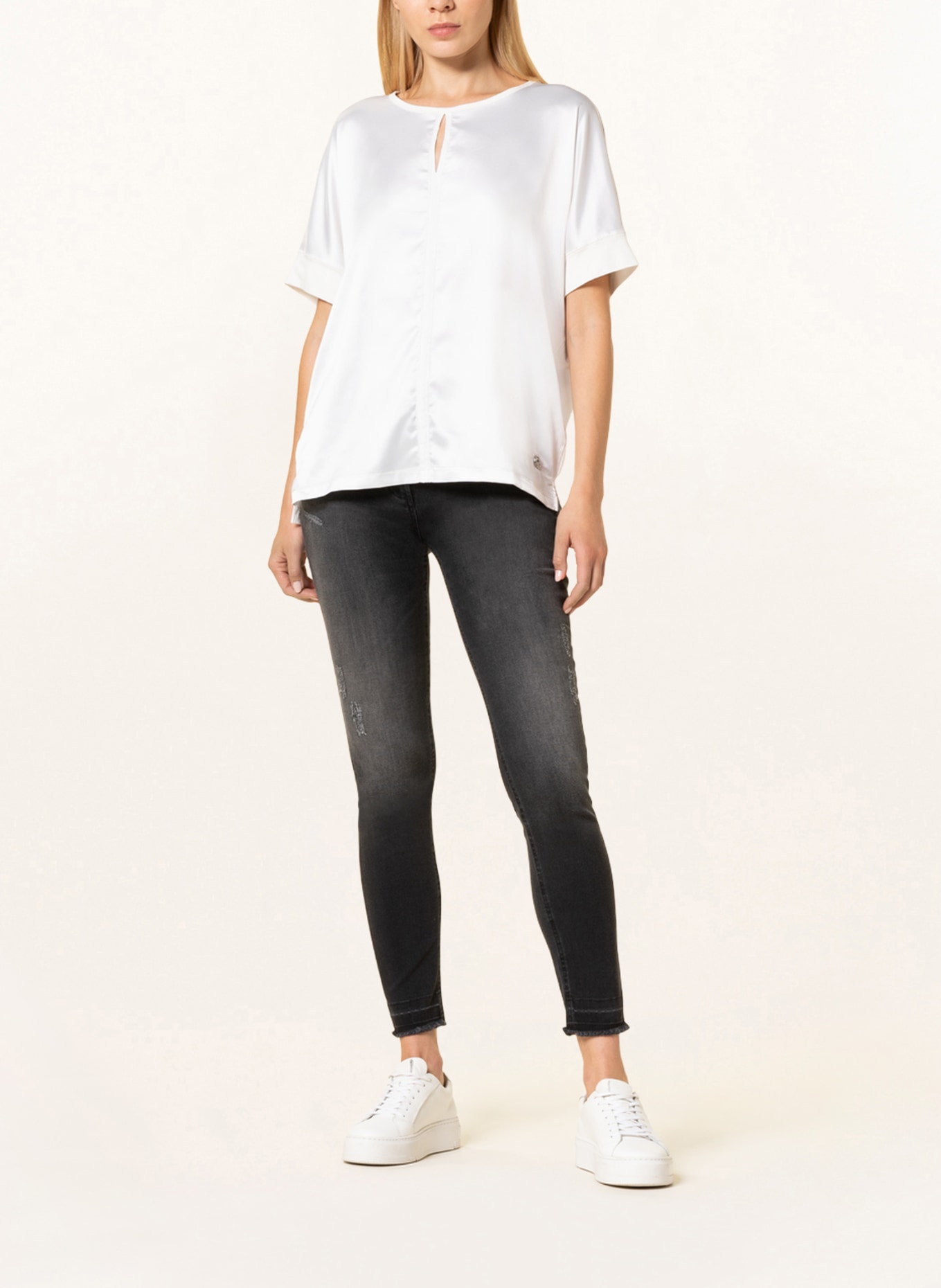 SPORTALM Blouse top in mixed materials, Color: WHITE (Image 2)