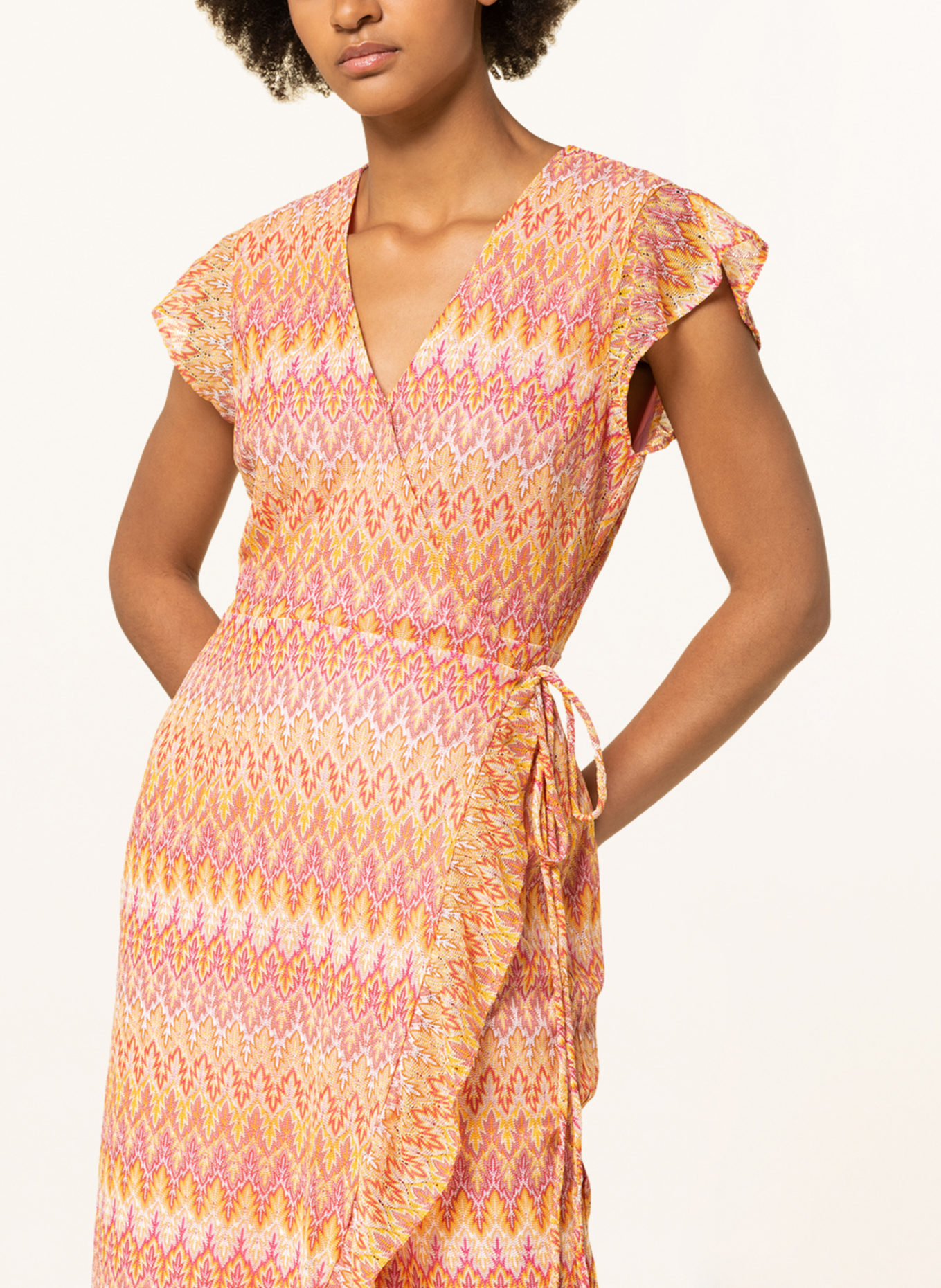 Freebird Wrap dress ROSY with frills, Color: WHITE/ ORANGE/ DARK YELLOW (Image 4)
