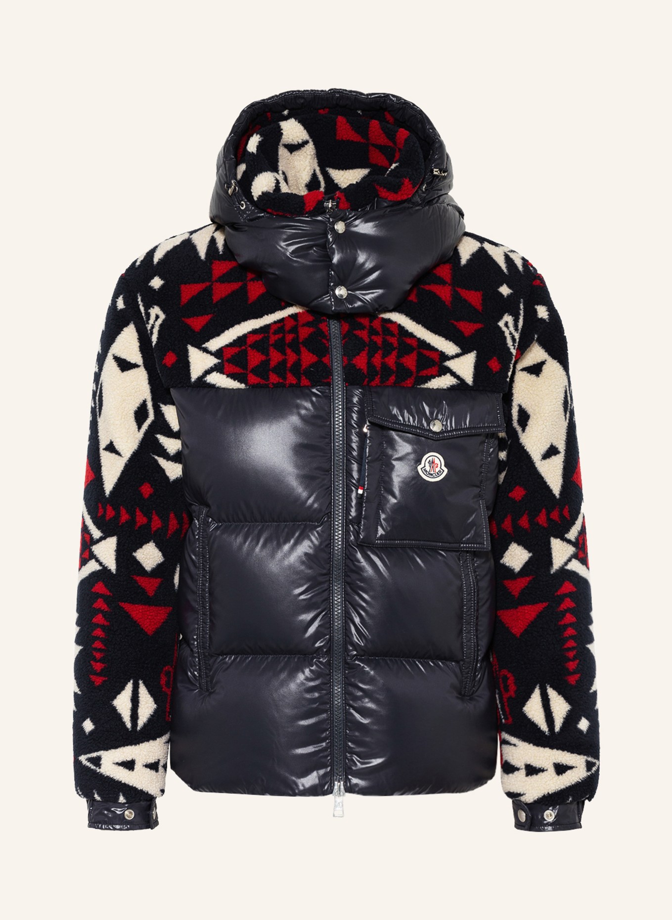 MONCLER Down jacket THYMELEE in mixed materials with removable hood, Color: DARK BLUE/ CREAM/ RED (Image 1)