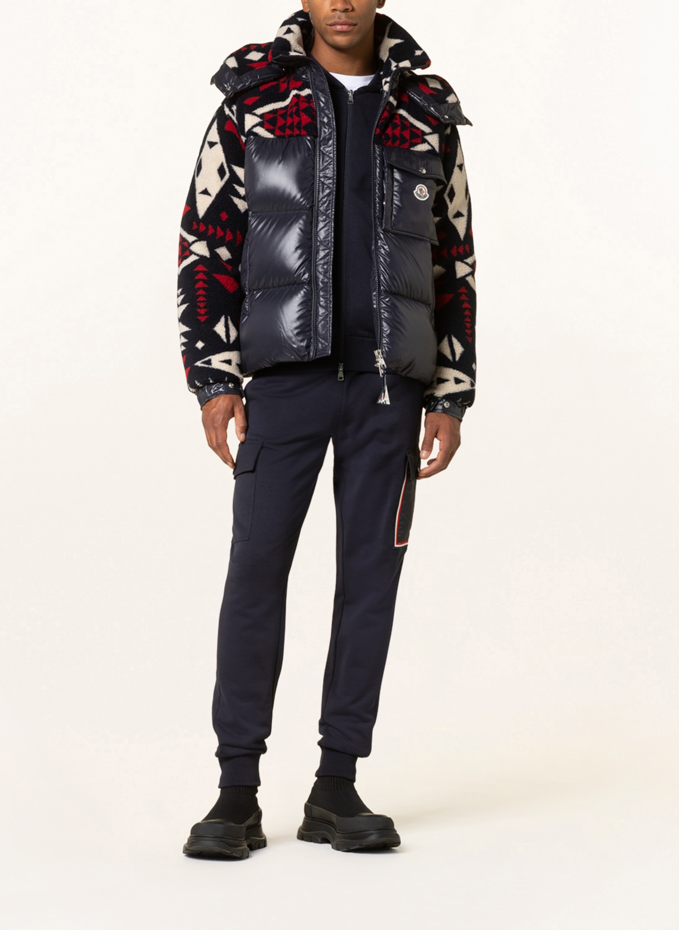 MONCLER Down jacket THYMELEE in mixed materials with removable hood, Color: DARK BLUE/ CREAM/ RED (Image 2)