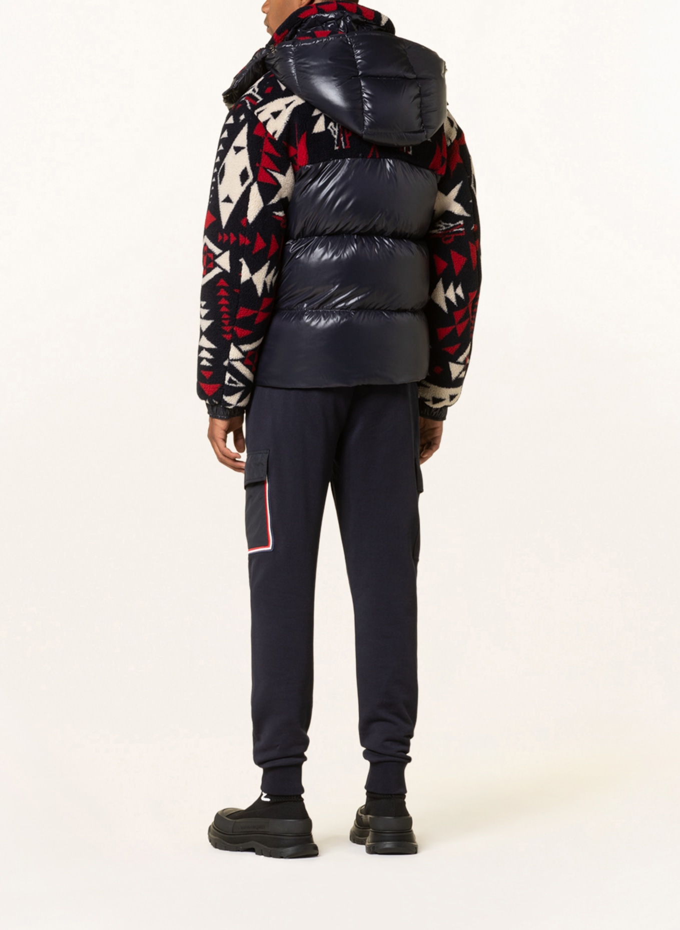 MONCLER Down jacket THYMELEE in mixed materials with removable hood, Color: DARK BLUE/ CREAM/ RED (Image 3)