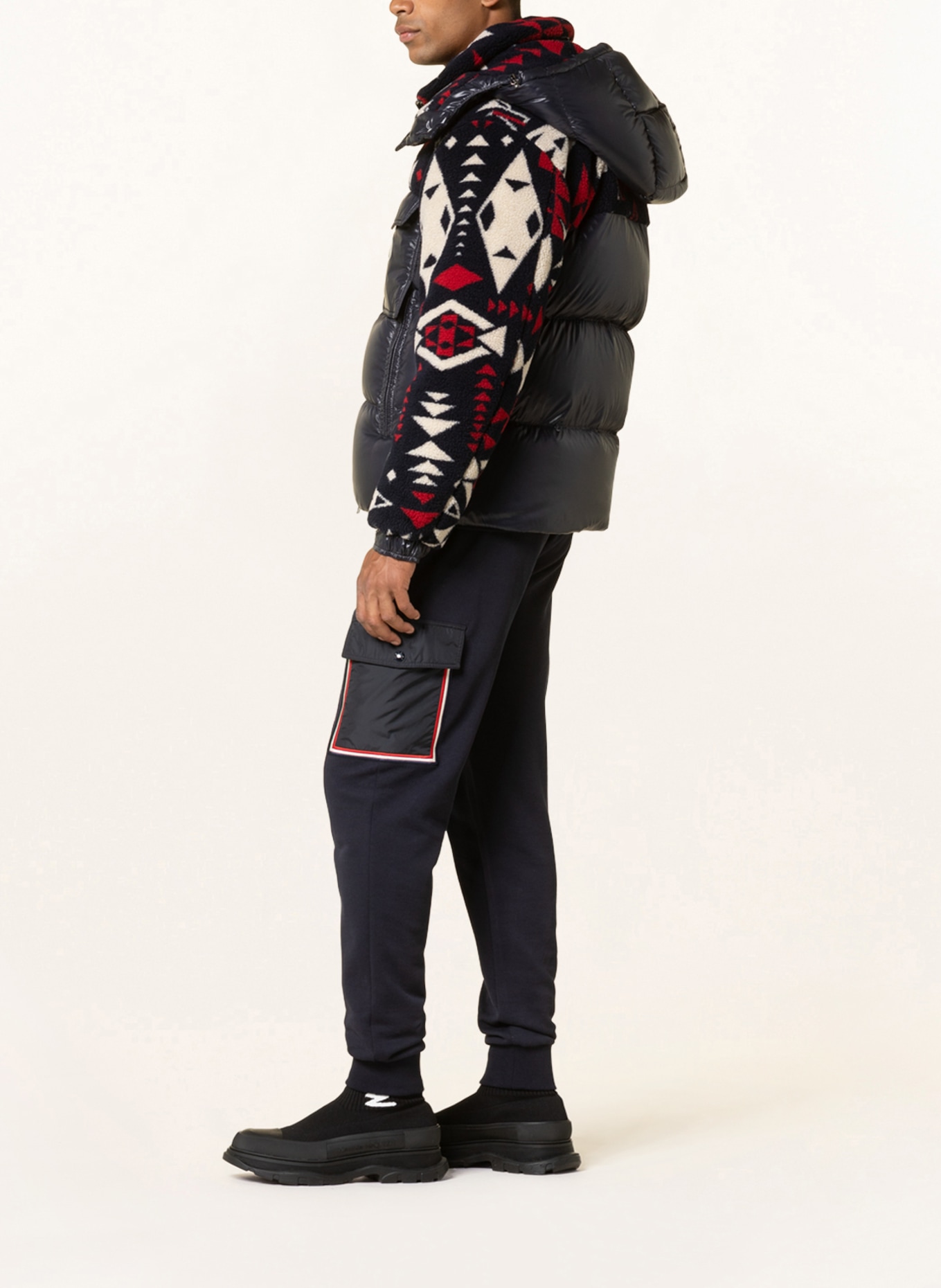 MONCLER Down jacket THYMELEE in mixed materials with removable hood, Color: DARK BLUE/ CREAM/ RED (Image 4)