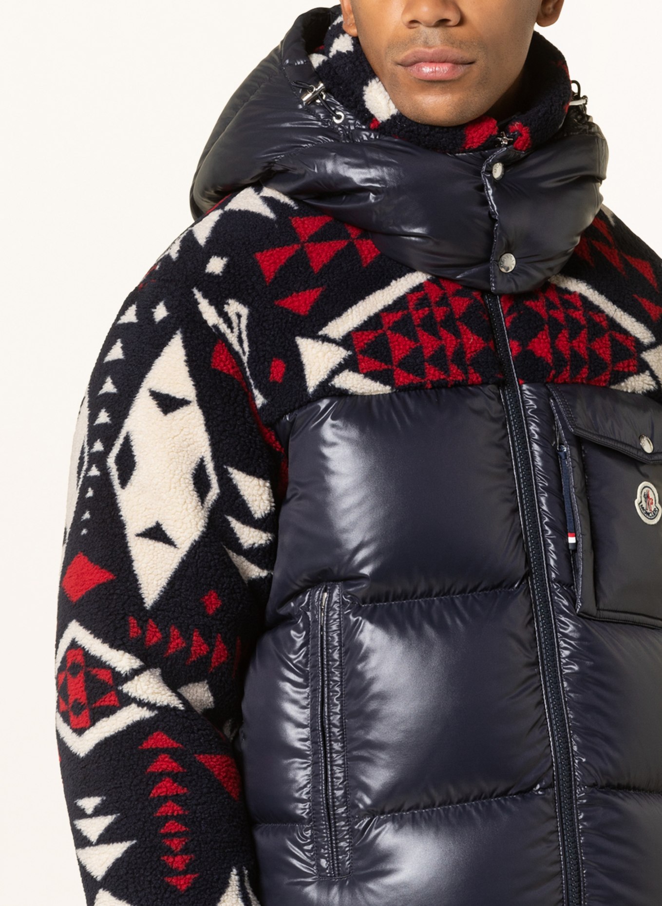 MONCLER Down jacket THYMELEE in mixed materials with removable hood, Color: DARK BLUE/ CREAM/ RED (Image 5)