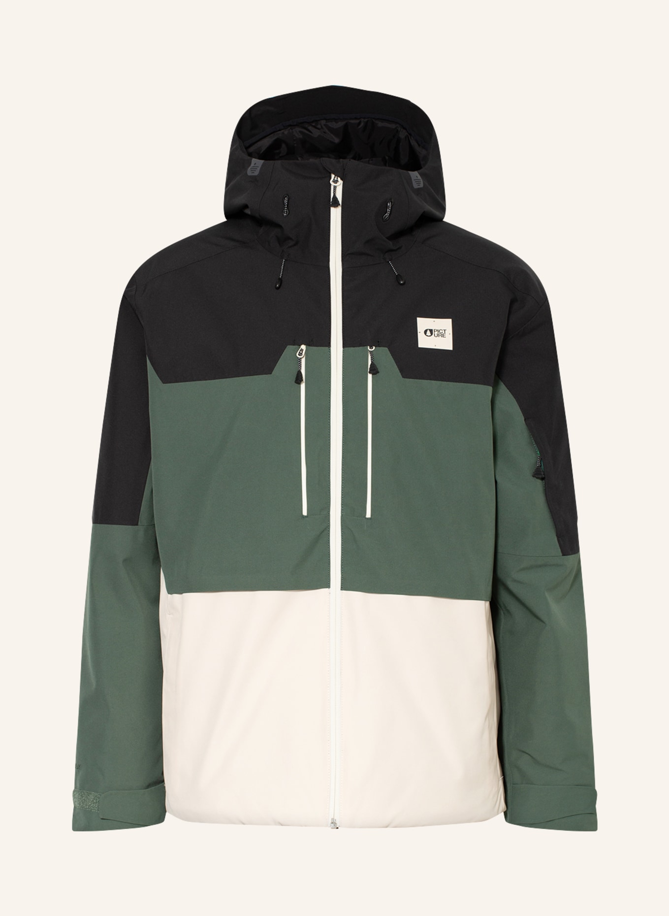 PICTURE Ski jacket OBJECT, Color: BLACK/ GREEN/ ECRU (Image 1)