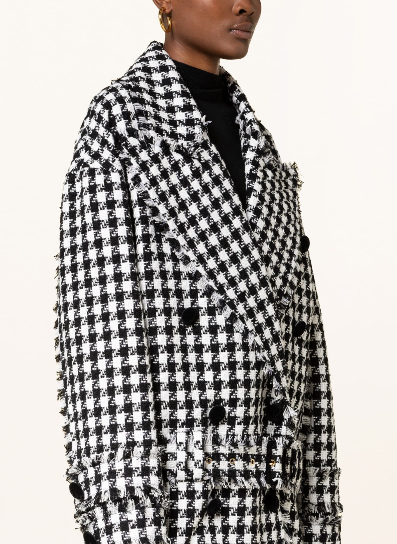 BALMAIN Pea coat with linen, Color: BLACK/ WHITE (Image 4)