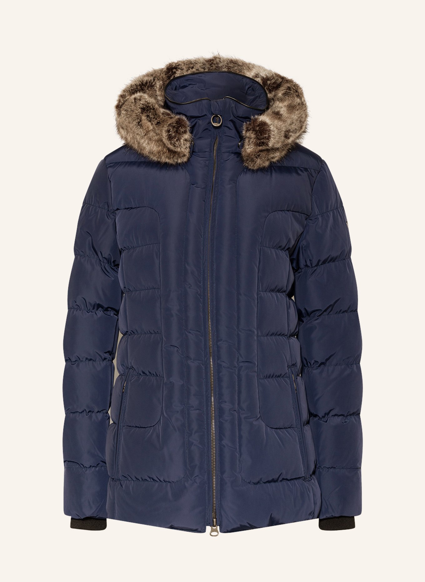 WELLENSTEYN Quilted jacket ASTORIA with SORONA®AURA insulation and detachable faux fur, Color: DARK BLUE (Image 1)