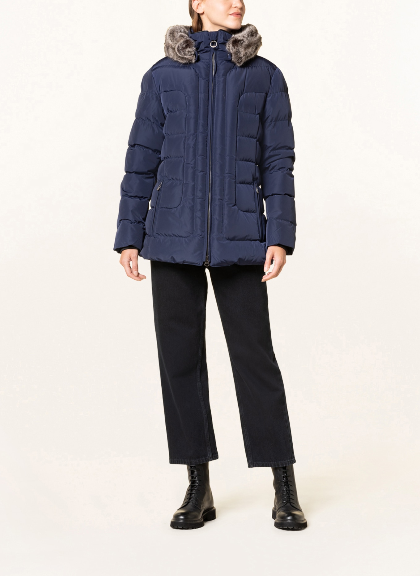 WELLENSTEYN Quilted jacket ASTORIA with SORONA®AURA insulation and detachable faux fur, Color: DARK BLUE (Image 2)