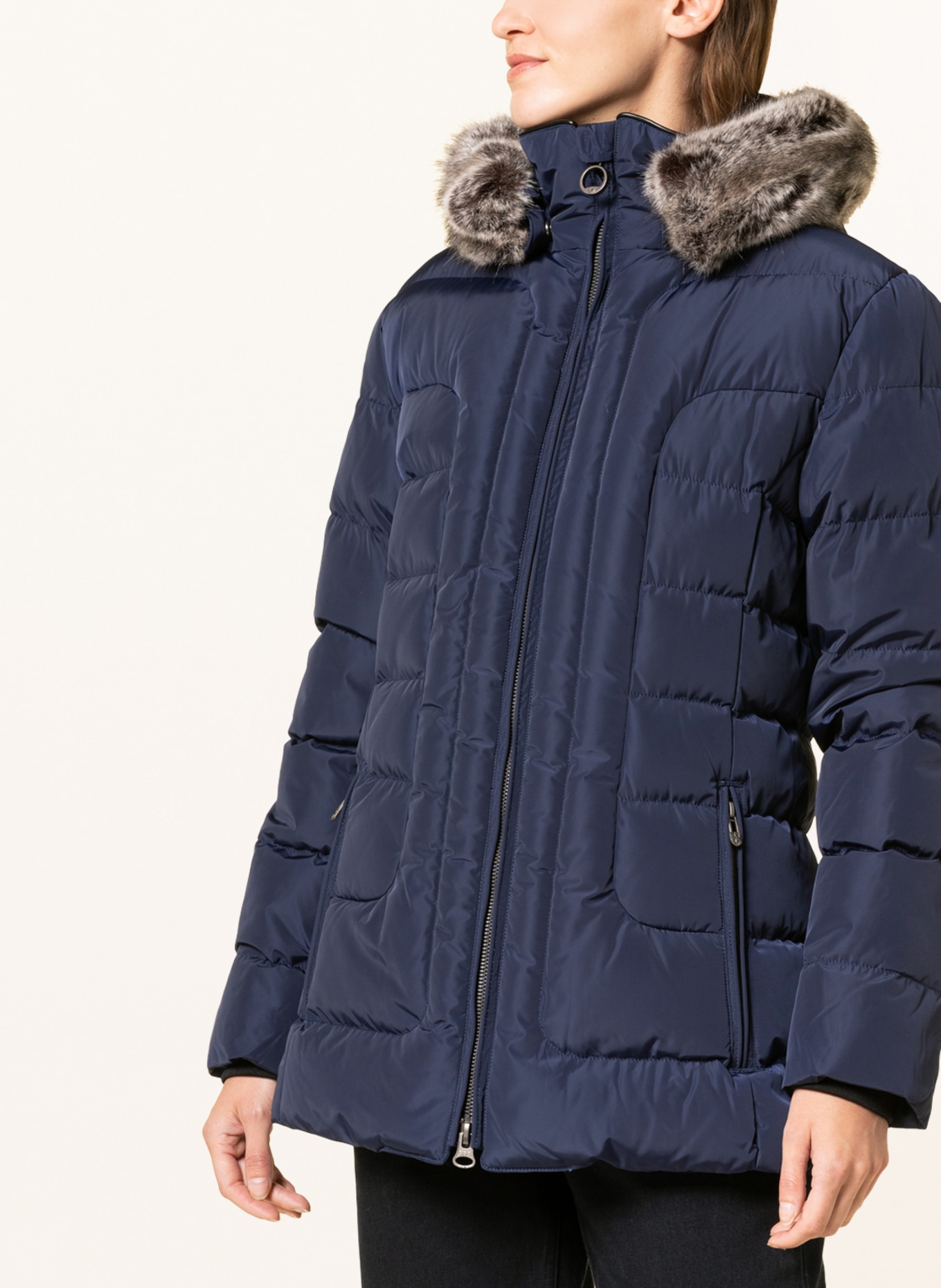 WELLENSTEYN Quilted jacket ASTORIA with SORONA®AURA insulation and detachable faux fur, Color: DARK BLUE (Image 5)