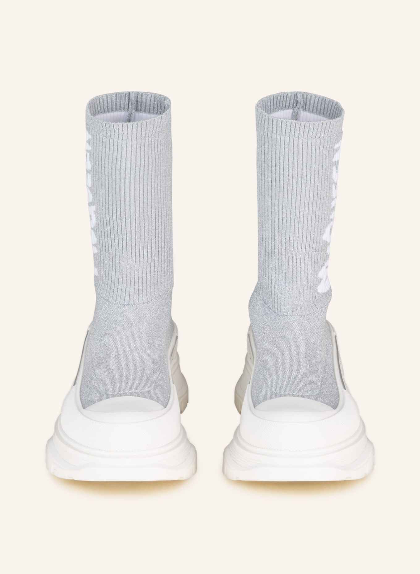 Alexander McQUEEN Hightop-Sneaker TREAD SLICK mit Glitzergarn, Farbe: SILBER/ WEISS (Bild 3)