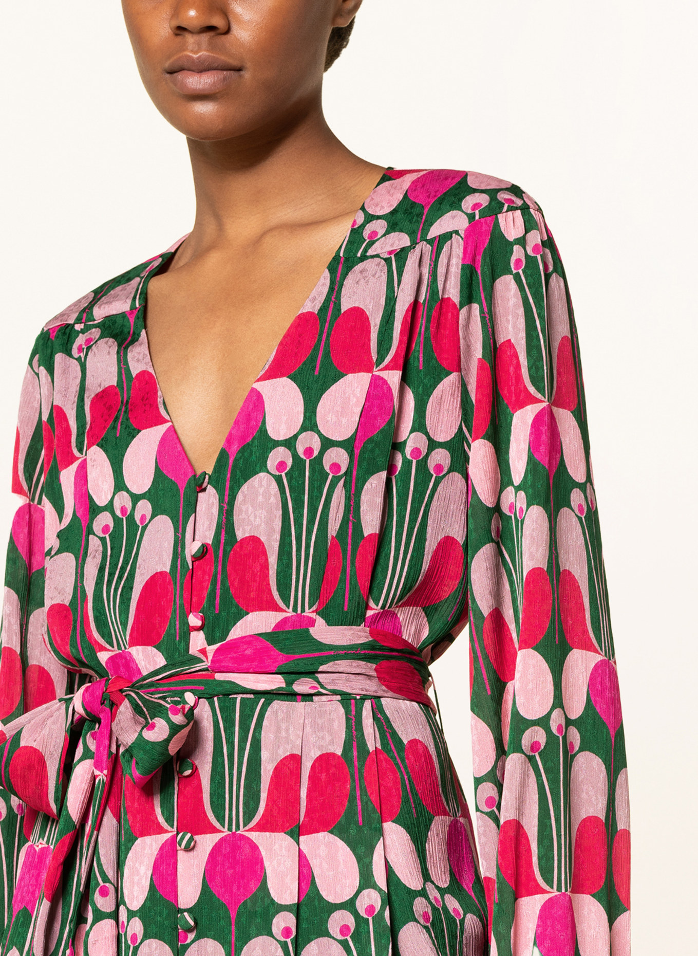 PINKO Hemdblusenkleid AGATA: GRÜN / FUCHSIA / ROSA