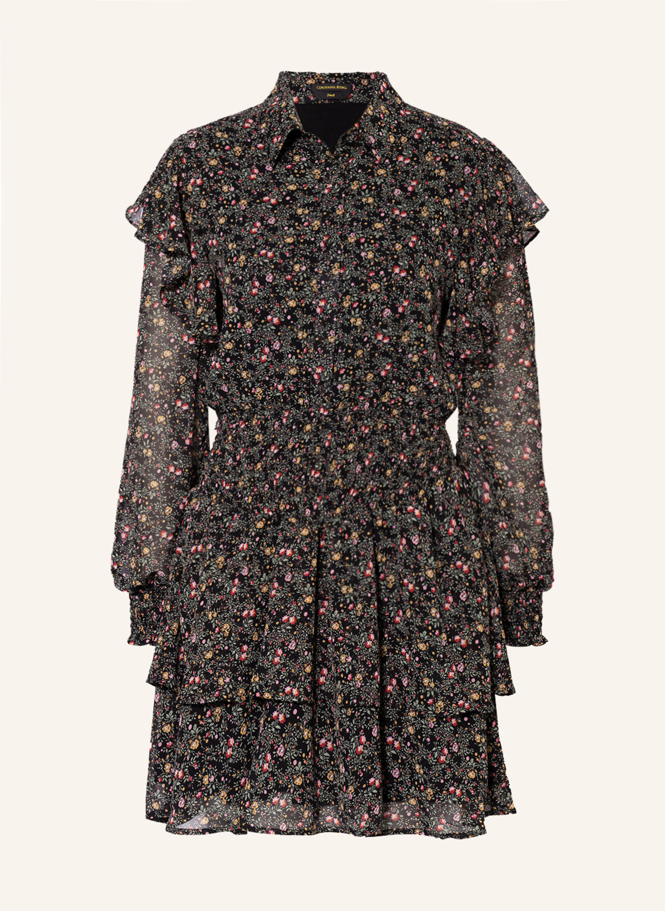 COLOURFUL REBEL Kleid ZINA mit Volants , Farbe: SCHWARZ/ HELLGRÜN/ HELLROT (Bild 1)