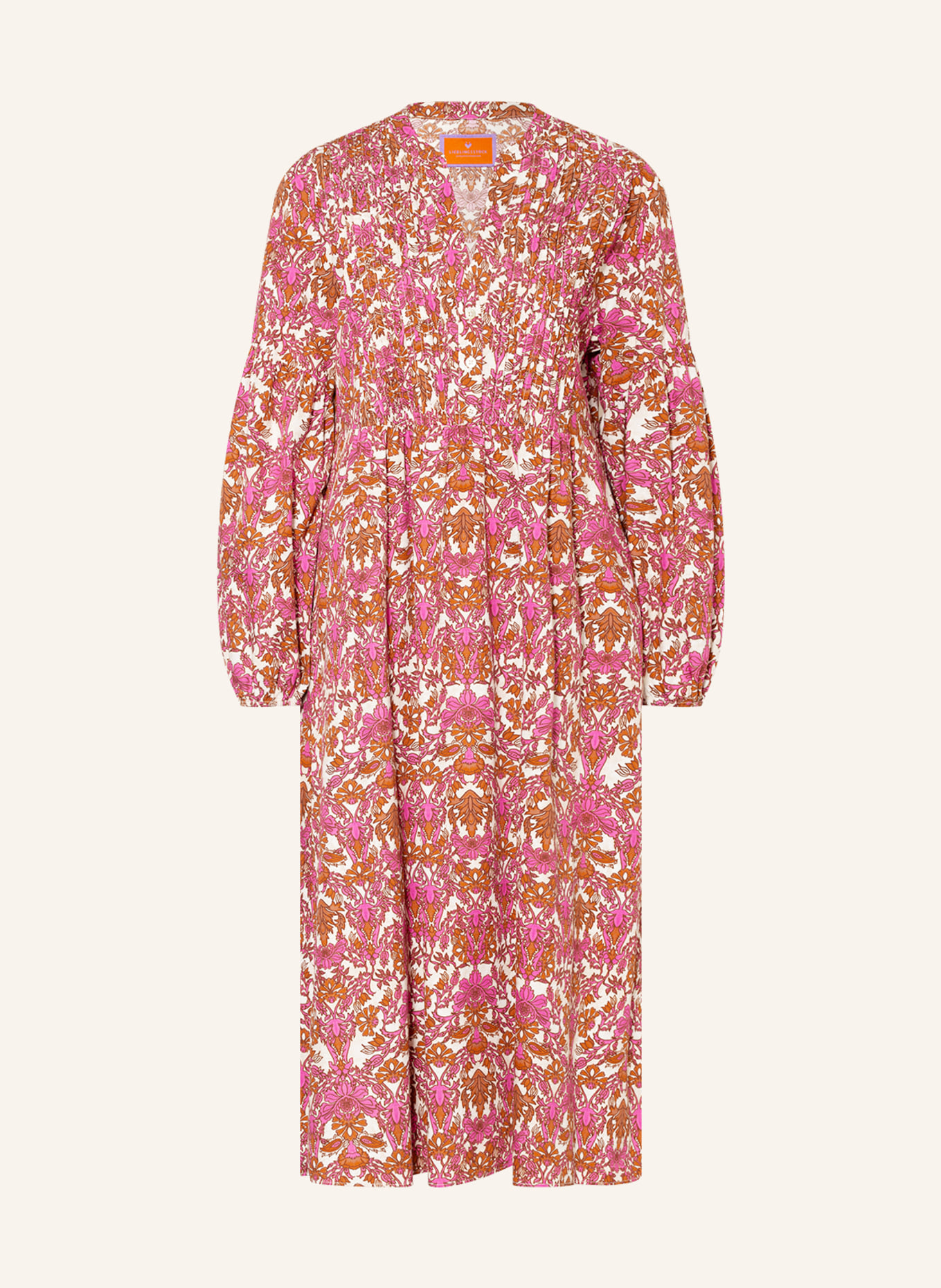LIEBLINGSSTÜCK Dress REMIAL with tucks , Color: PINK/ BROWN/ CREAM (Image 1)