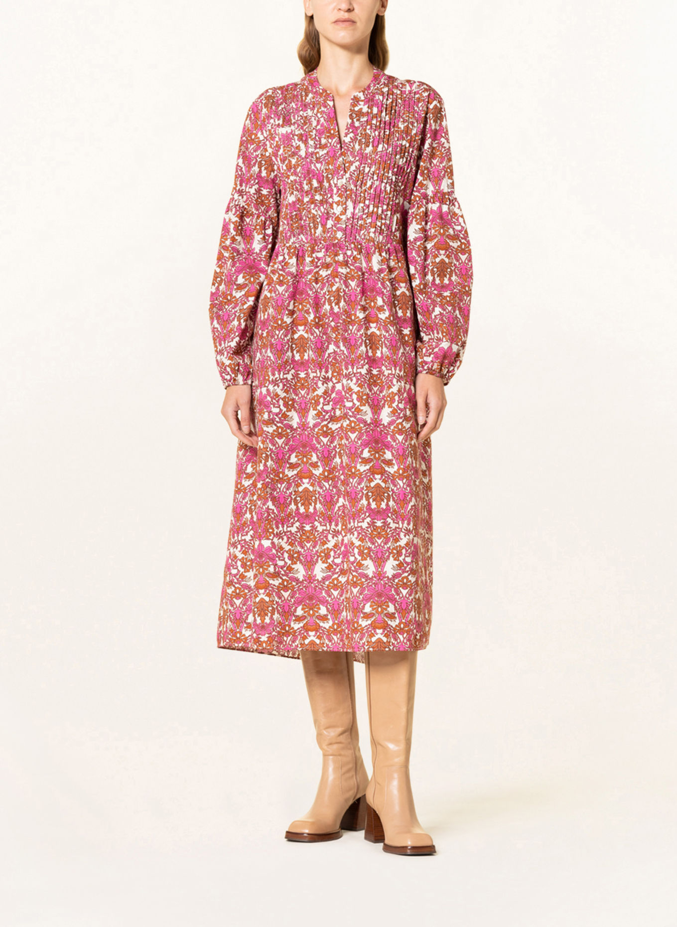 LIEBLINGSSTÜCK Dress REMIAL with tucks , Color: PINK/ BROWN/ CREAM (Image 2)