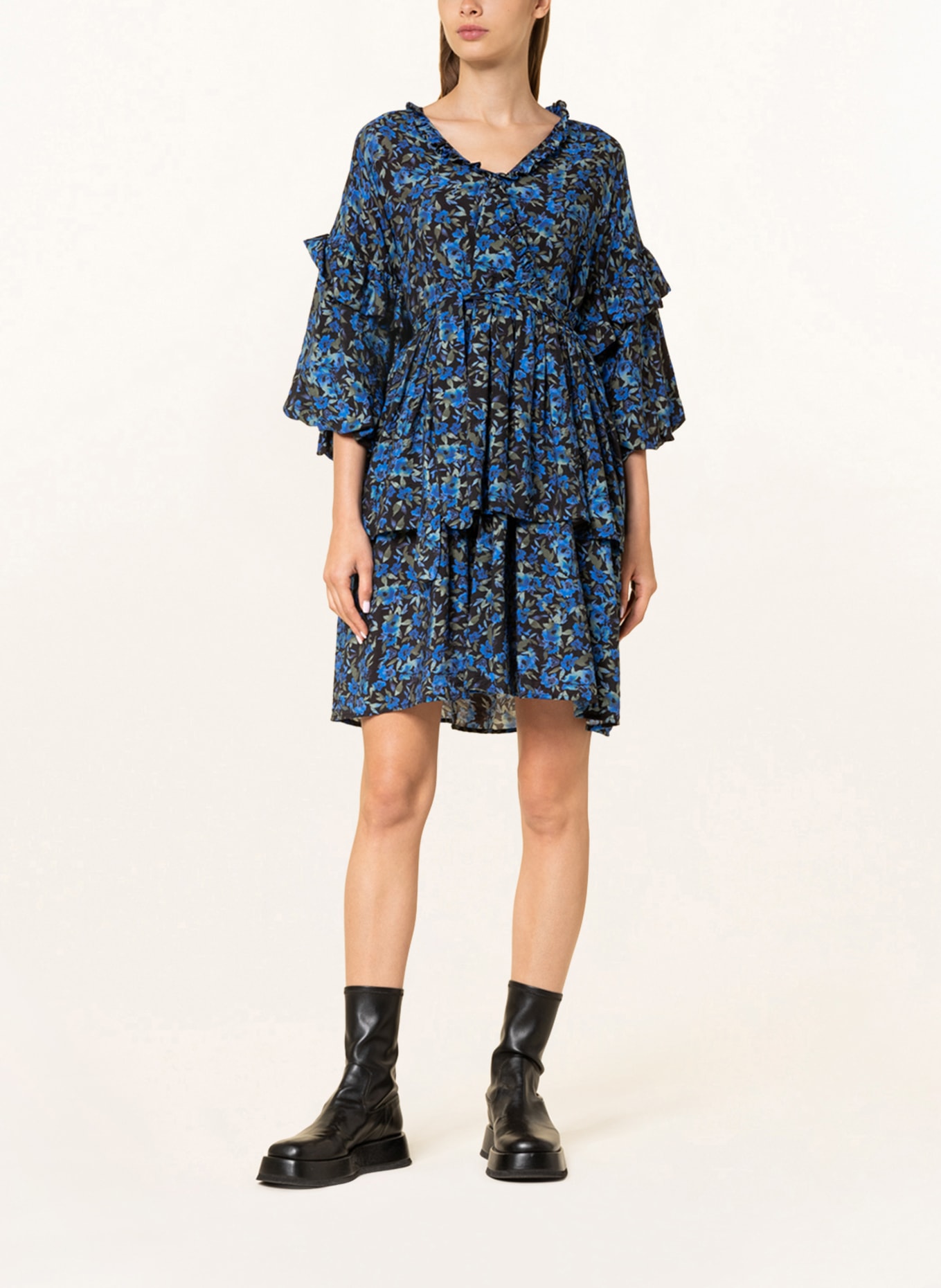 MUNTHE Dress ANAGE with 3/4 sleeves, Color: BLACK/ BLUE/ LIGHT GREEN (Image 2)
